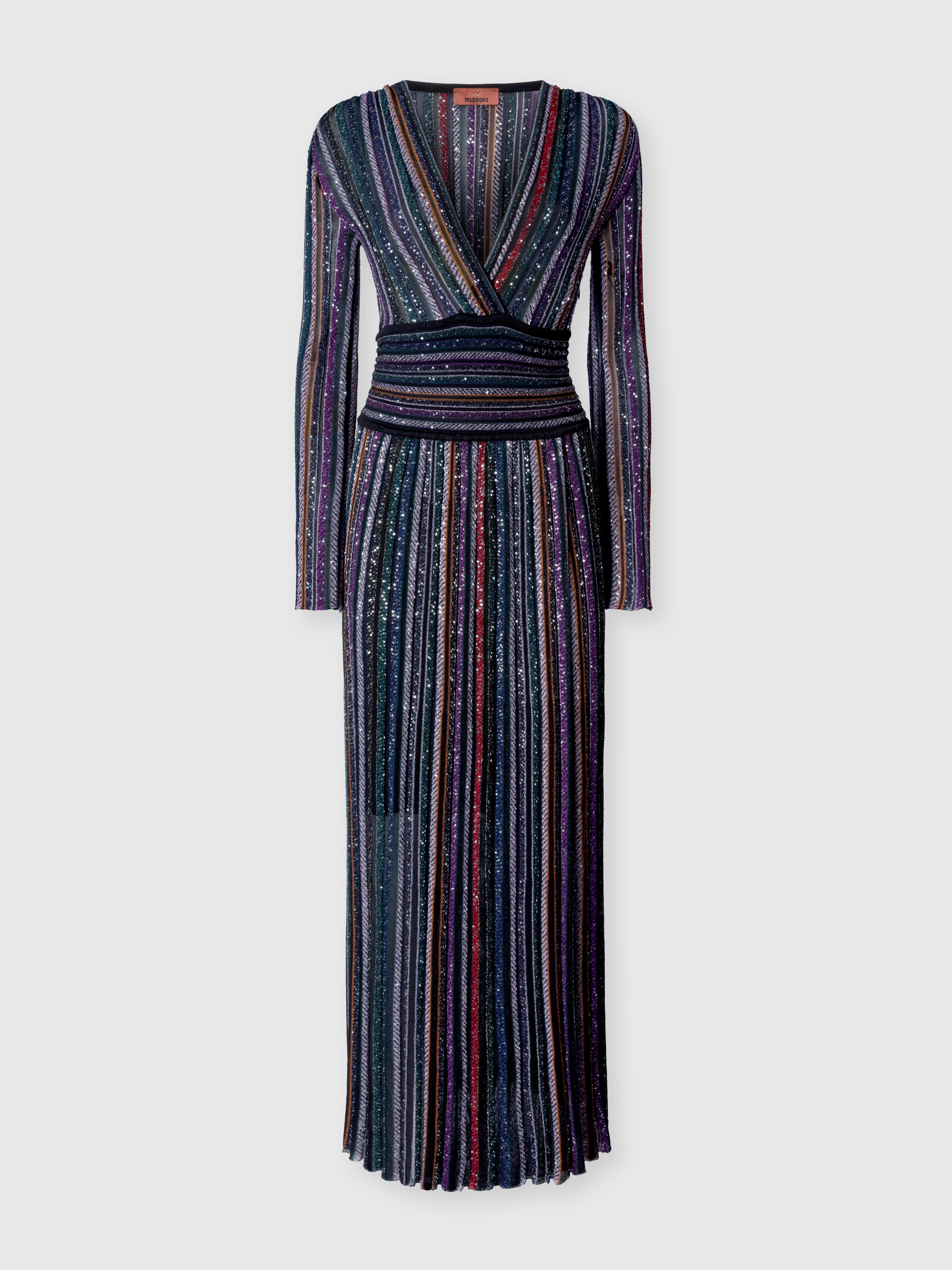 Long Dress with Sequin Embellishment, Multicoloured  - 0