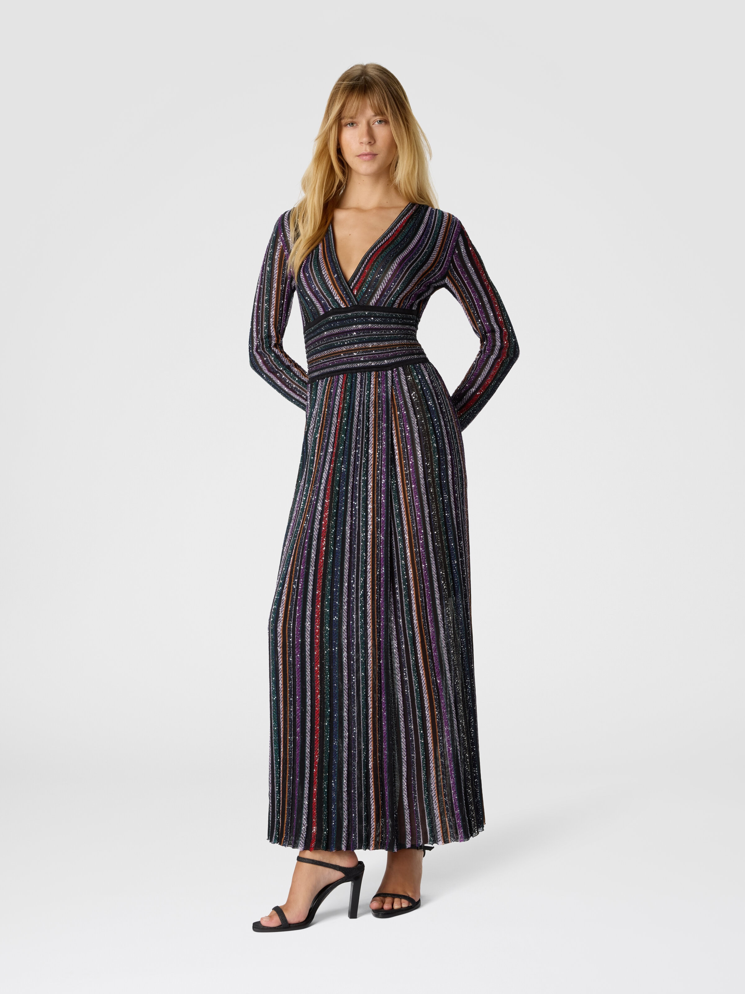 Long Dress with Sequin Embellishment, Multicoloured  - 1