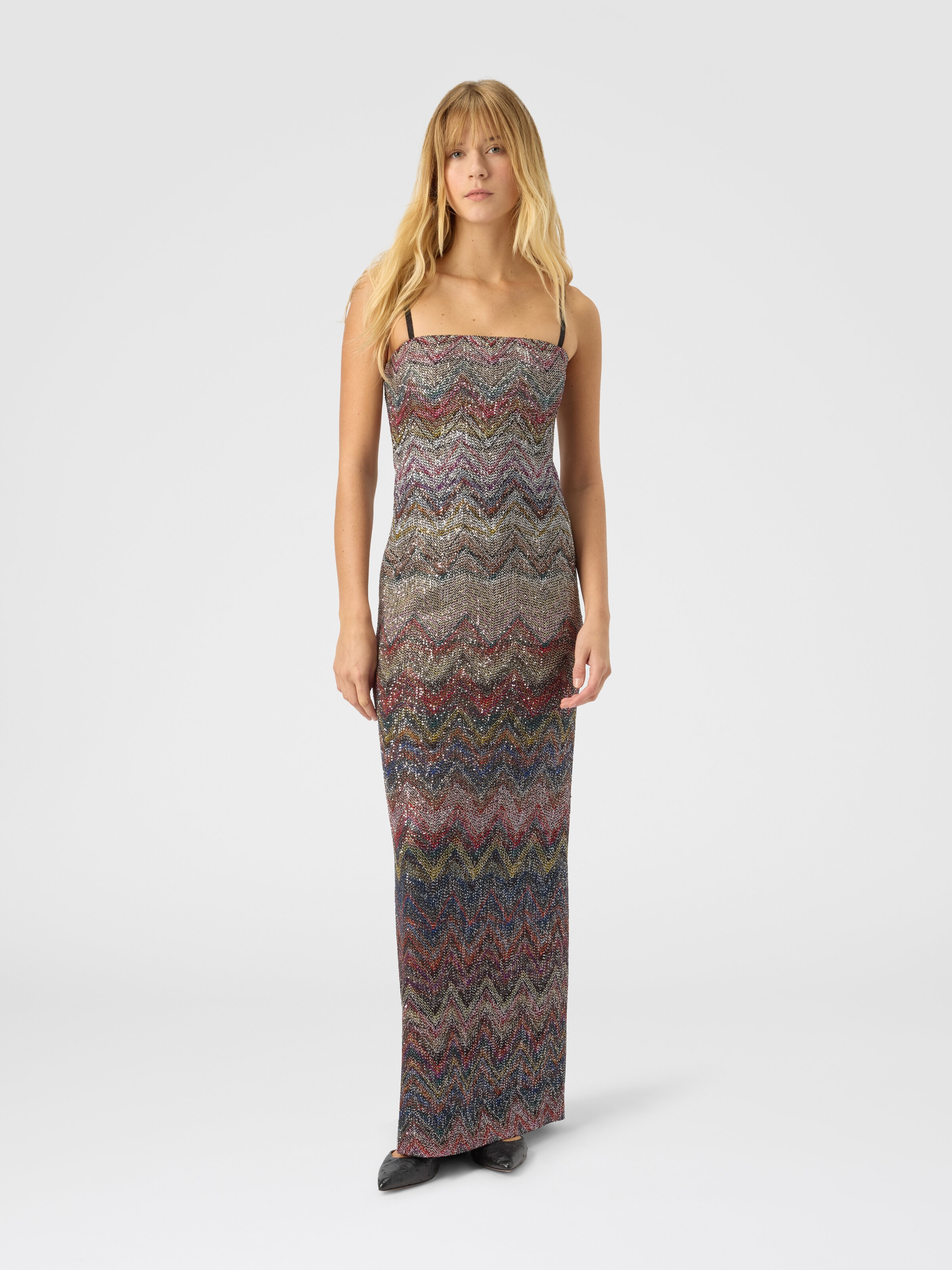 Bustier long dress with zigzag pattern, Multicoloured  - 1