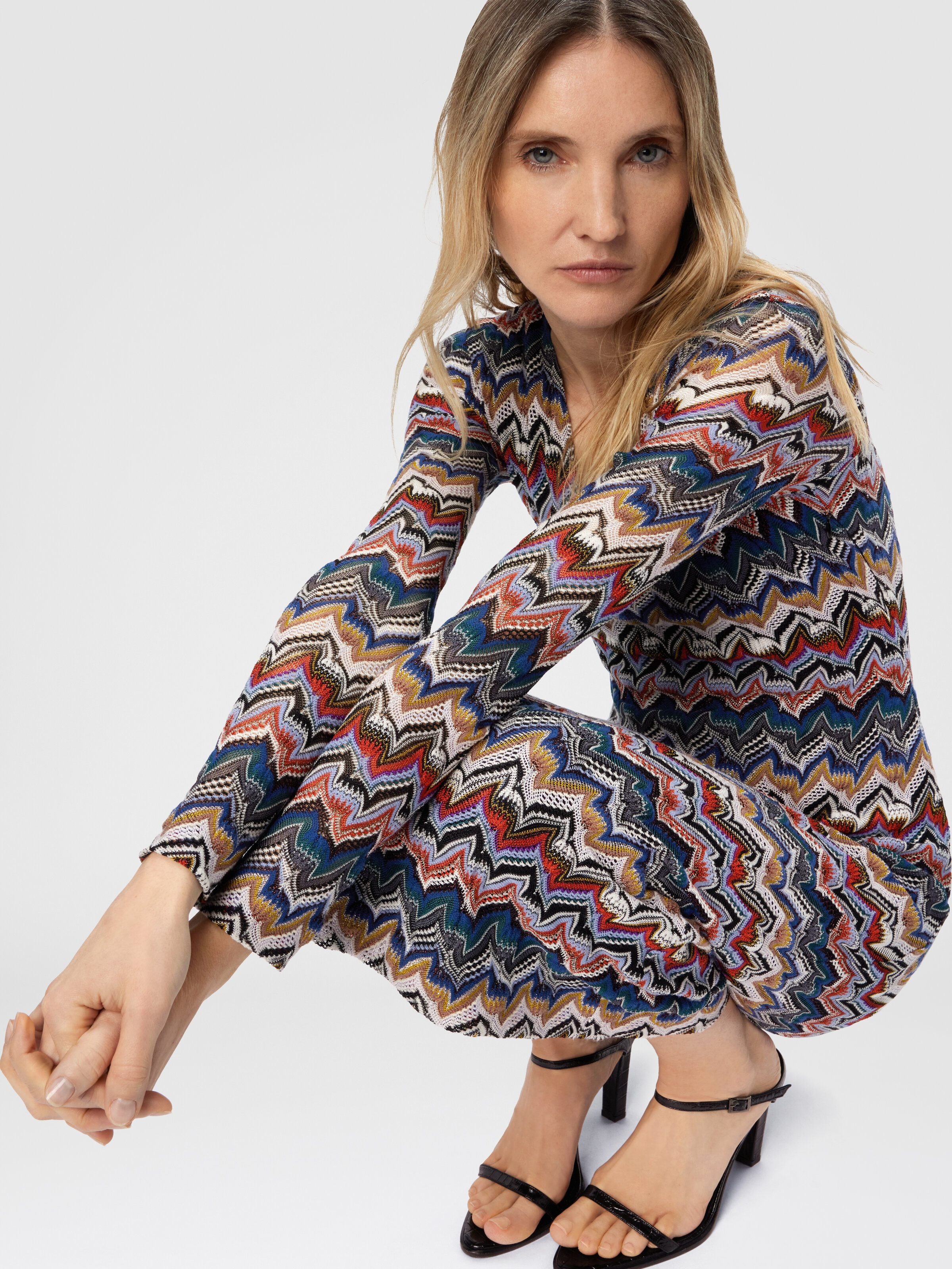 Vestido midi de encaje trabajado, Multicolor  - 4