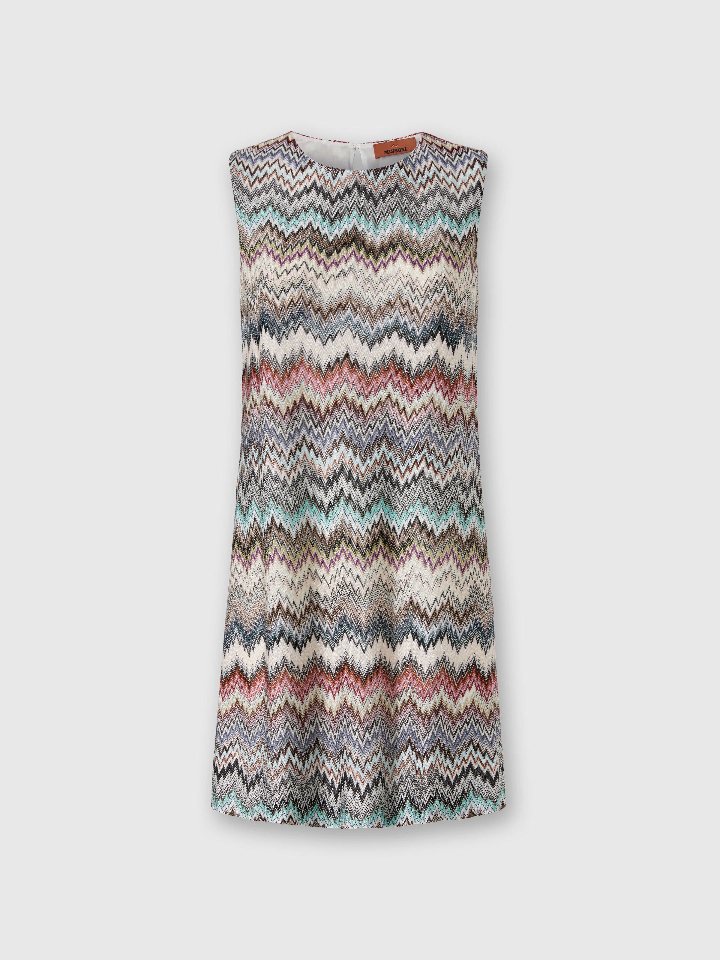 Crew Neck Mini Dress with Snake Pattern, Multicoloured  - 0