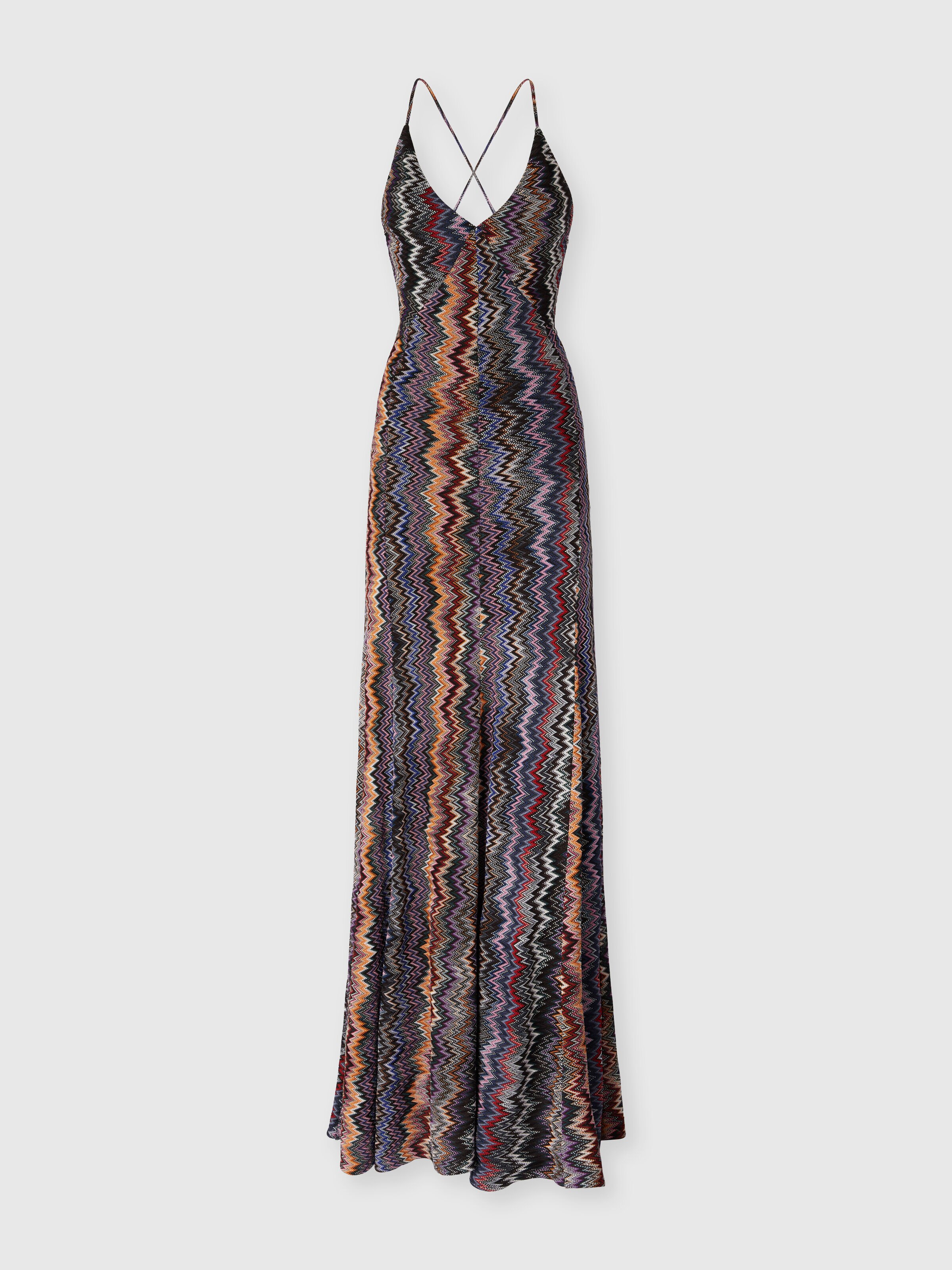 Langes Kleid mit V-Ausschnitt und Schlangenmuster, Mehrfarbig  - 0
