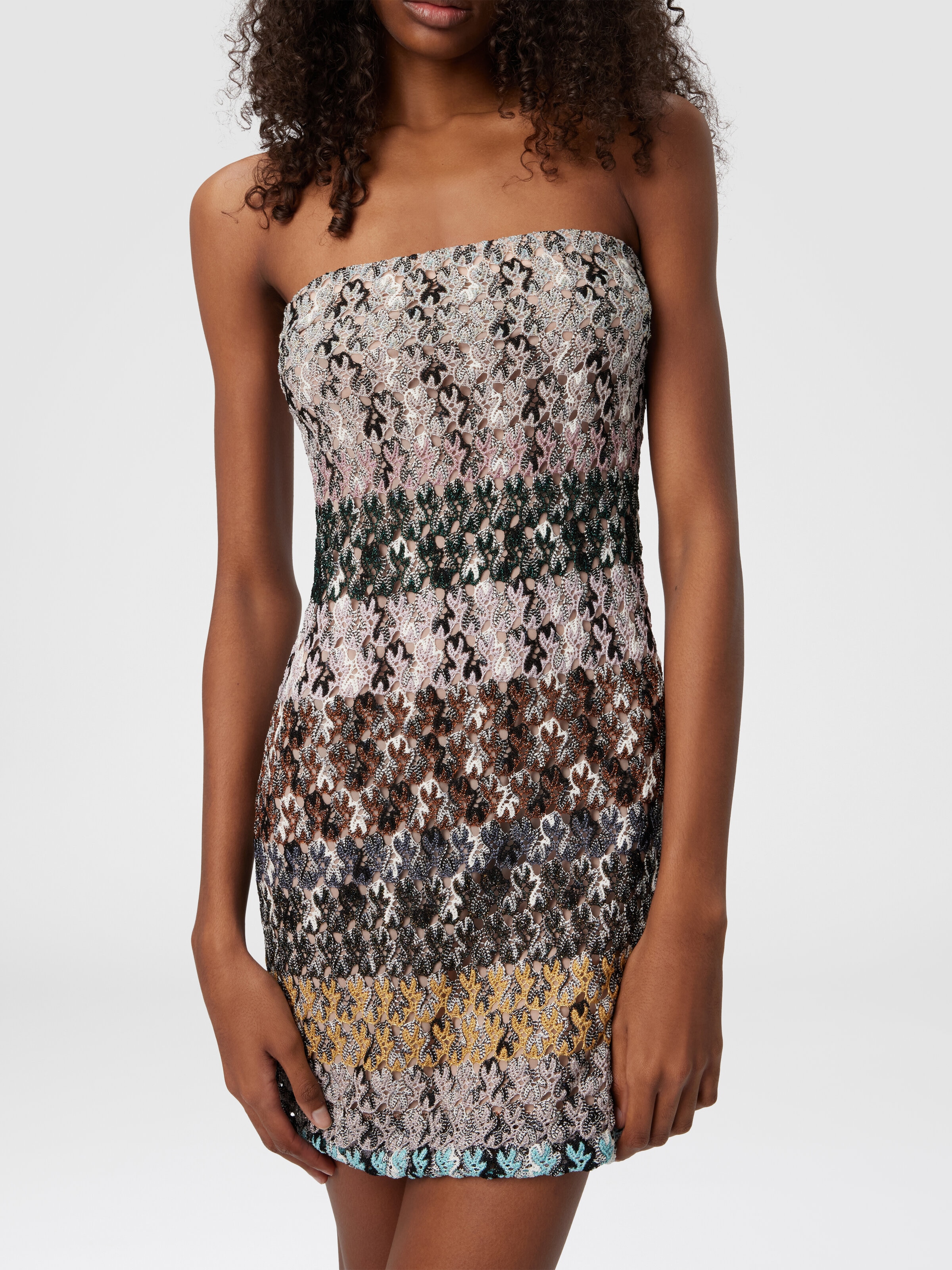 Mini-vestido de encaje rayado trabajado, Multicolor  - 3