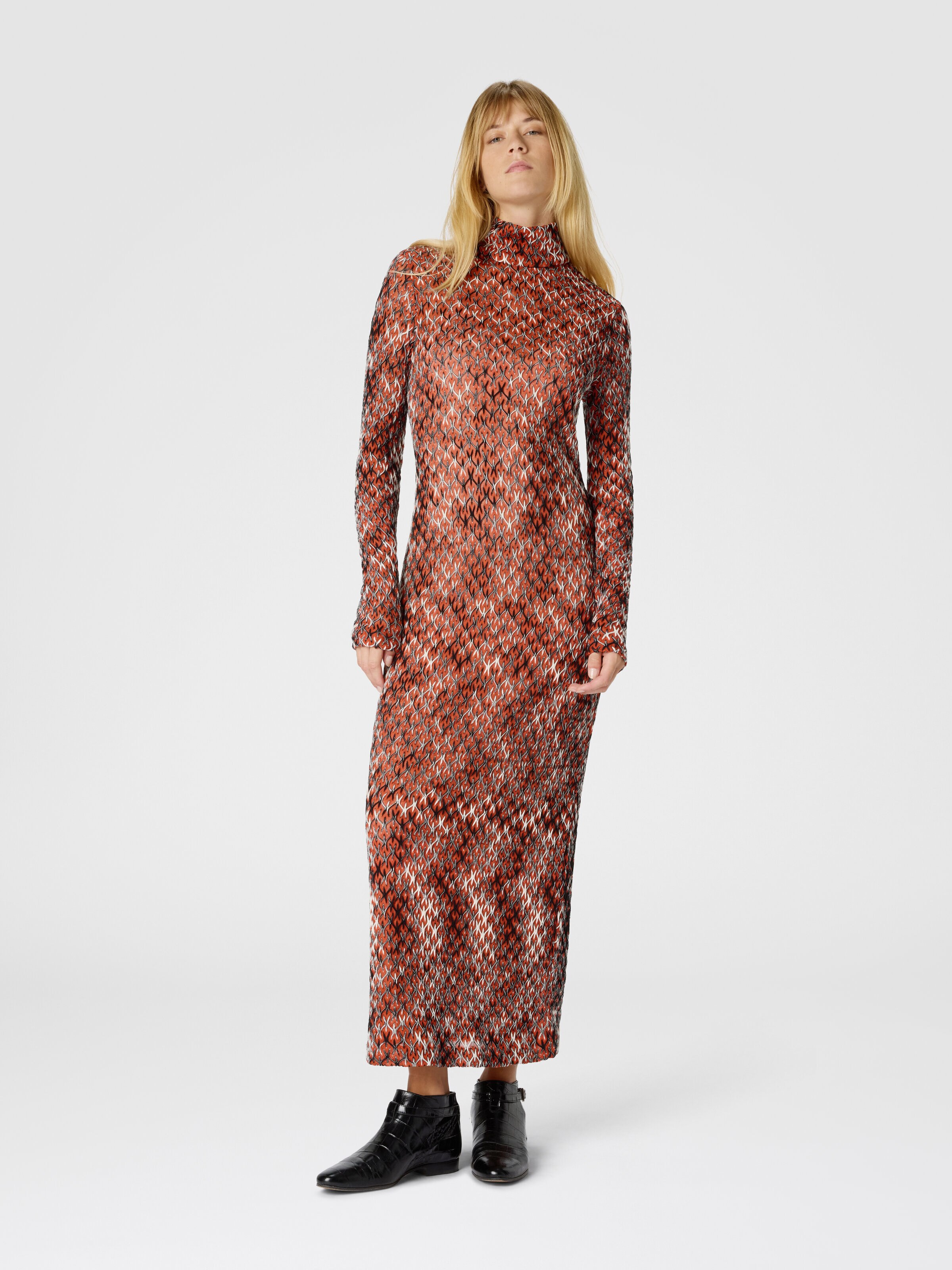 Robe longue à col montant en dentelle flammée, Multicolore - 1