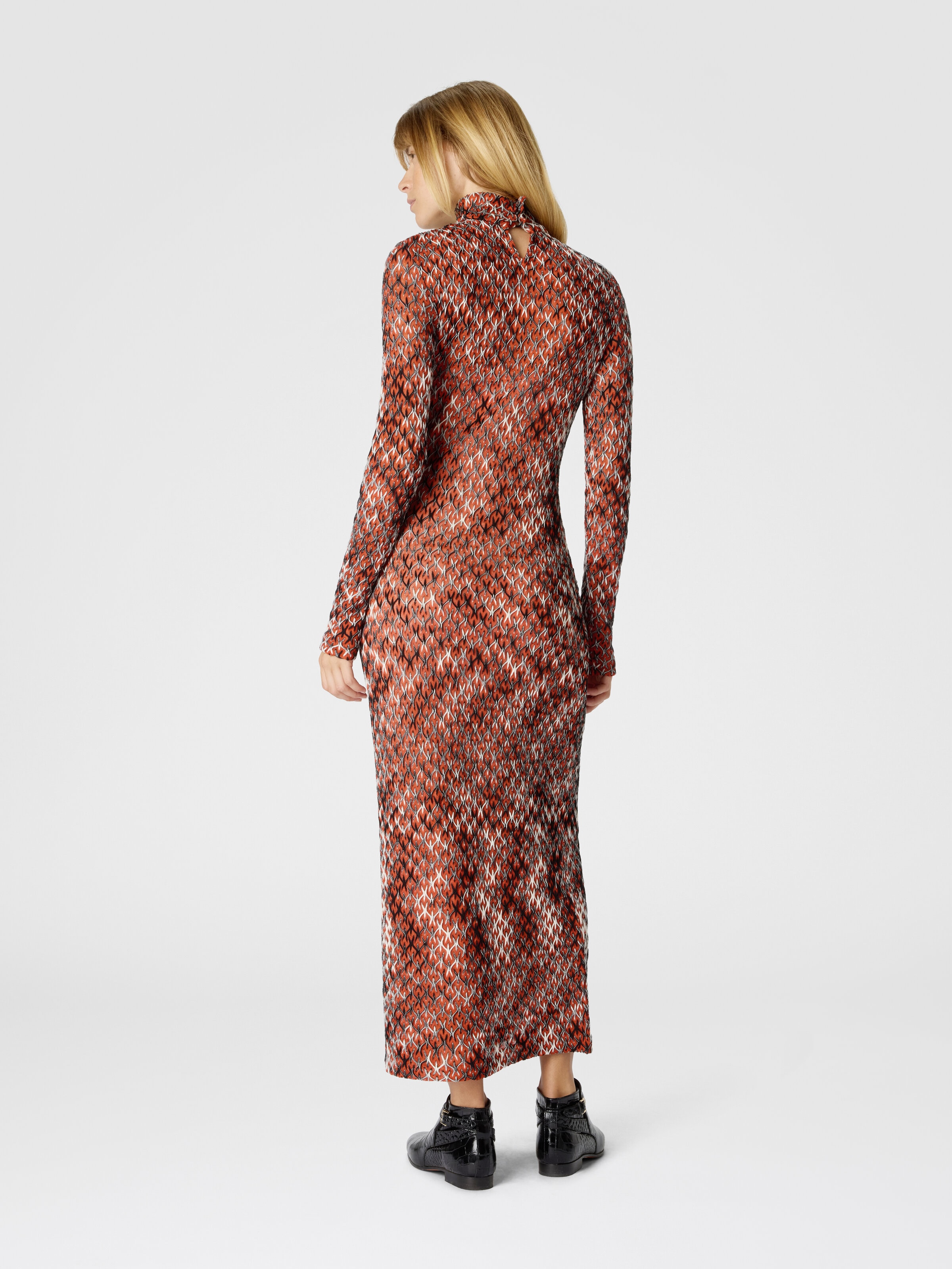 Robe longue à col montant en dentelle flammée, Multicolore - 2