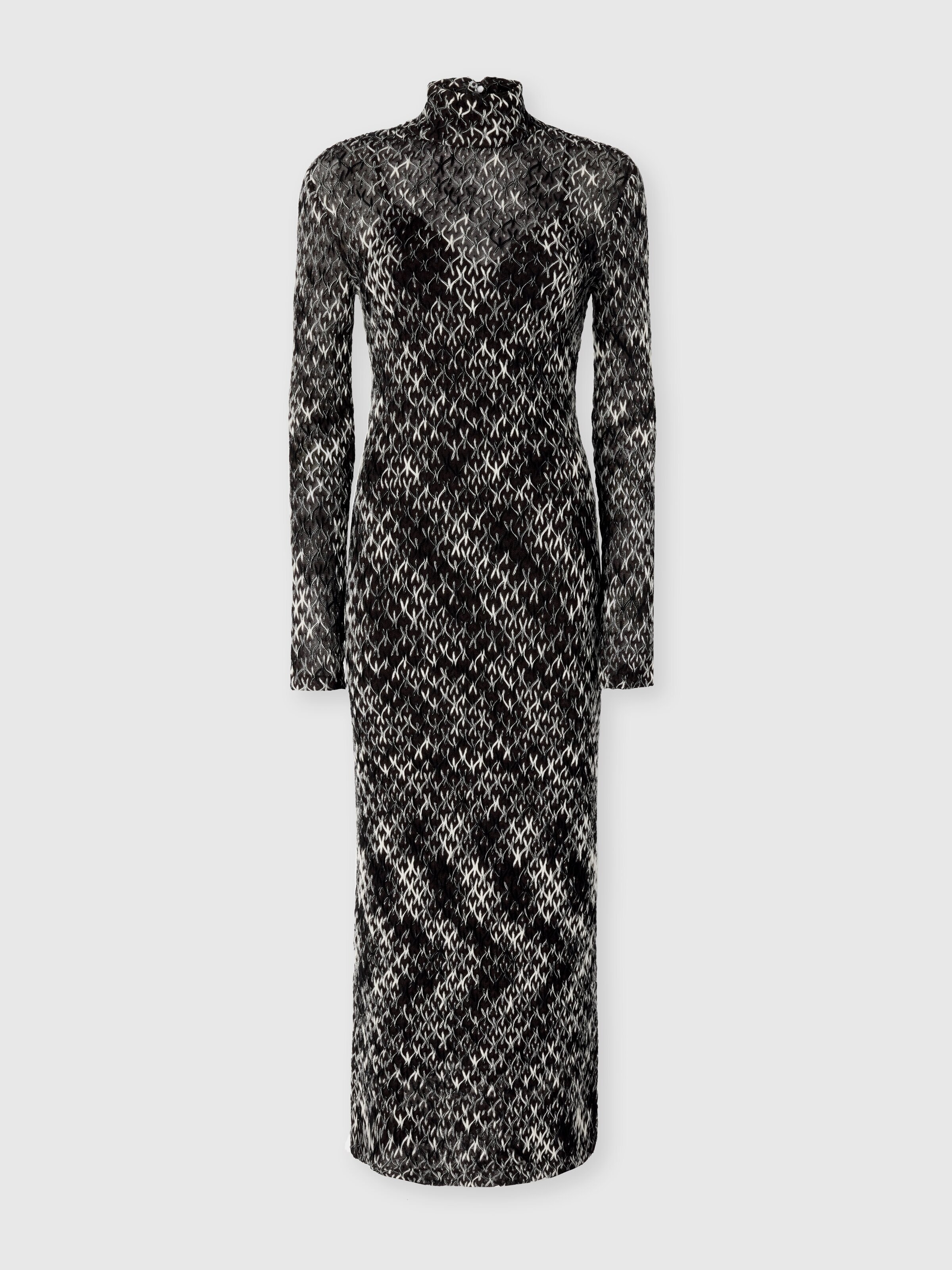 High-Neck Long Dress in Flame Lace, Multicoloured  - 0