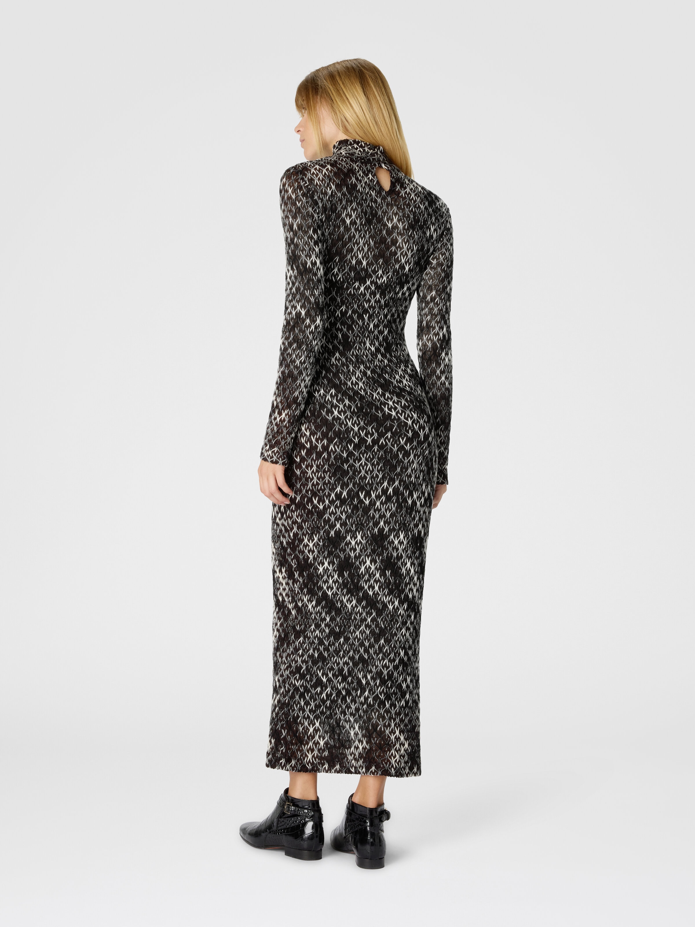 High-Neck Long Dress in Flame Lace, Multicoloured  - 2