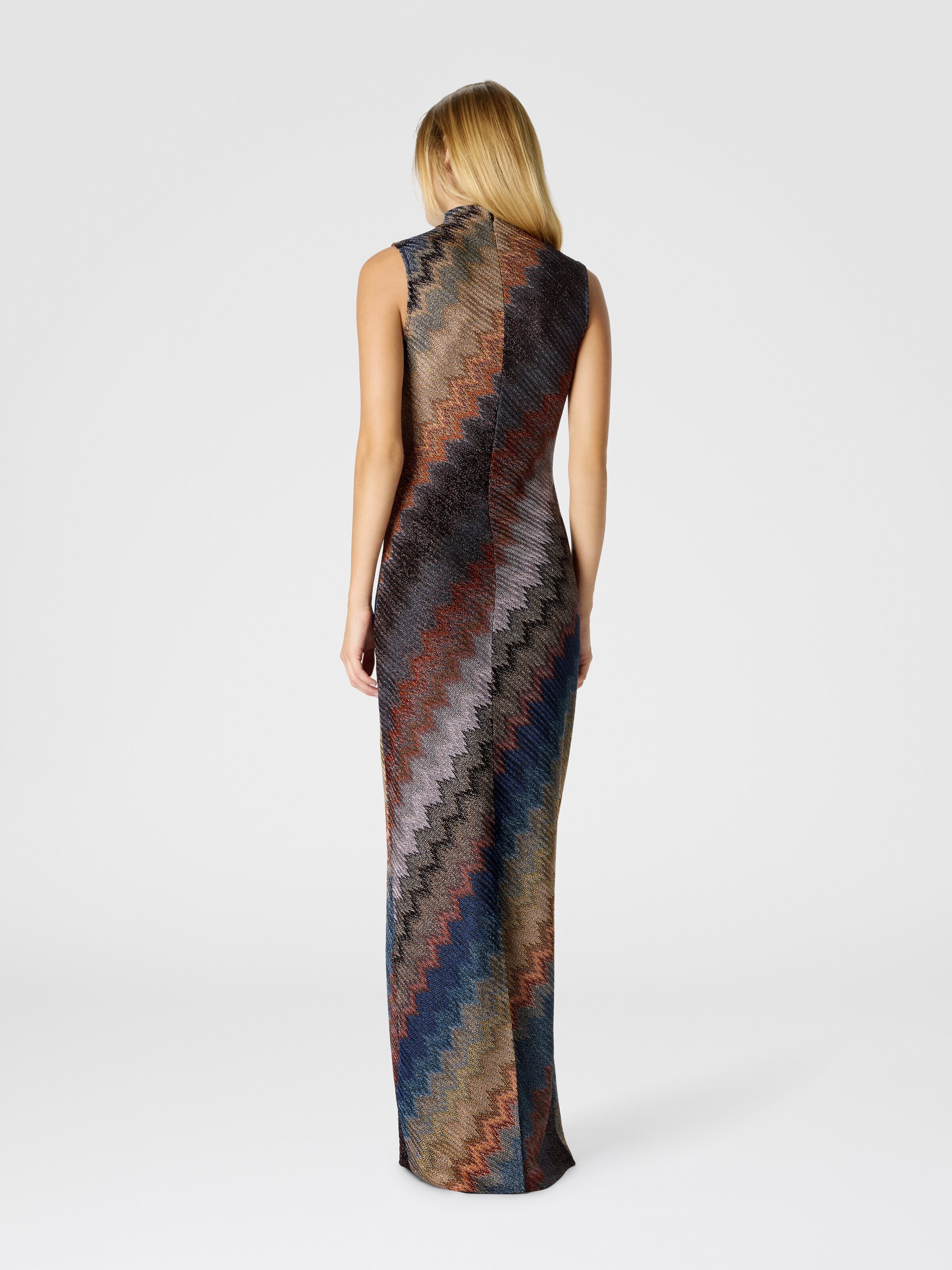 High-Neck Long Dress with Snake Pattern, Multicoloured  - 2