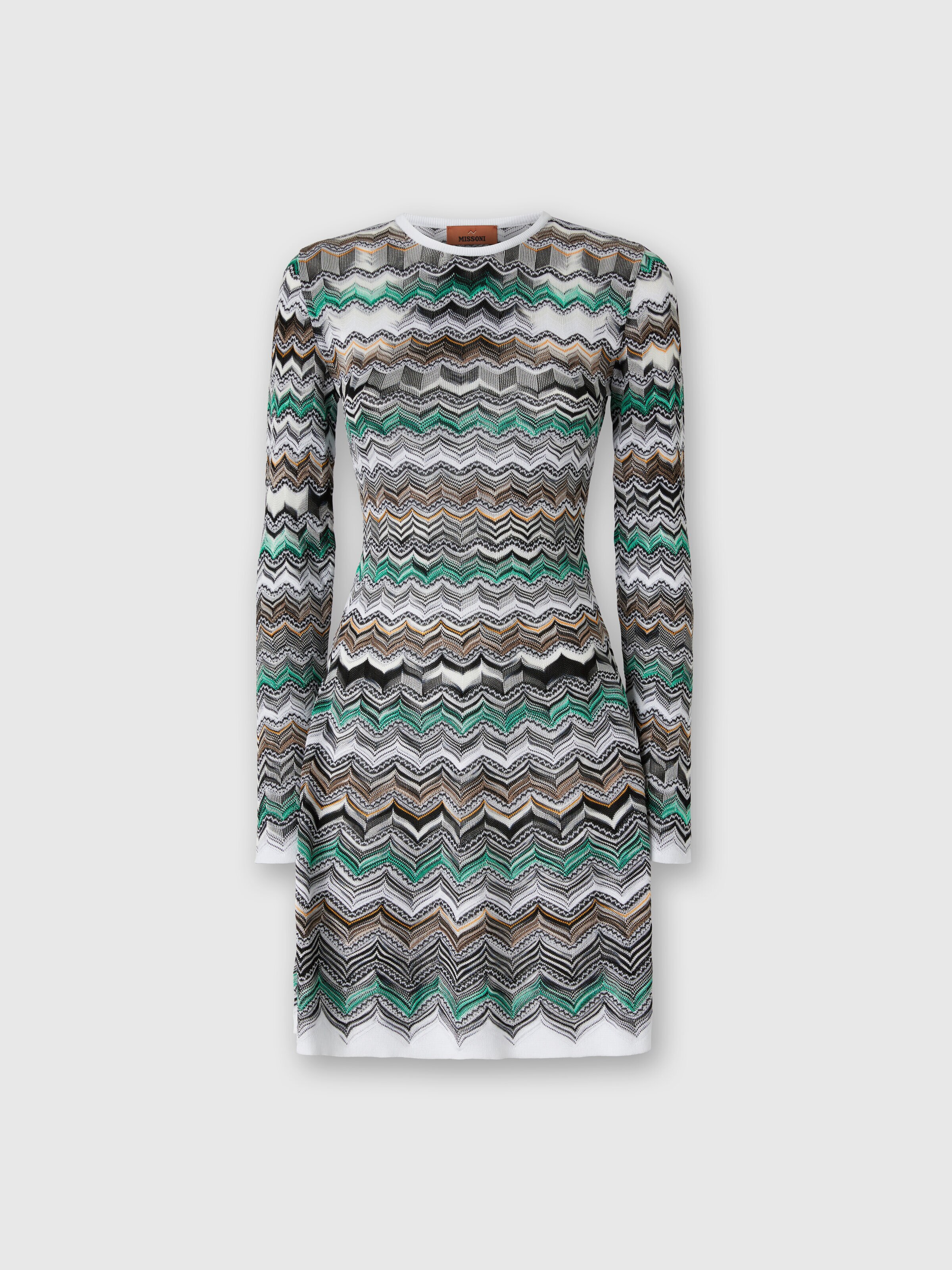 Mini Dress in English Rib Knit with Flame Pattern, Multicoloured  - 0