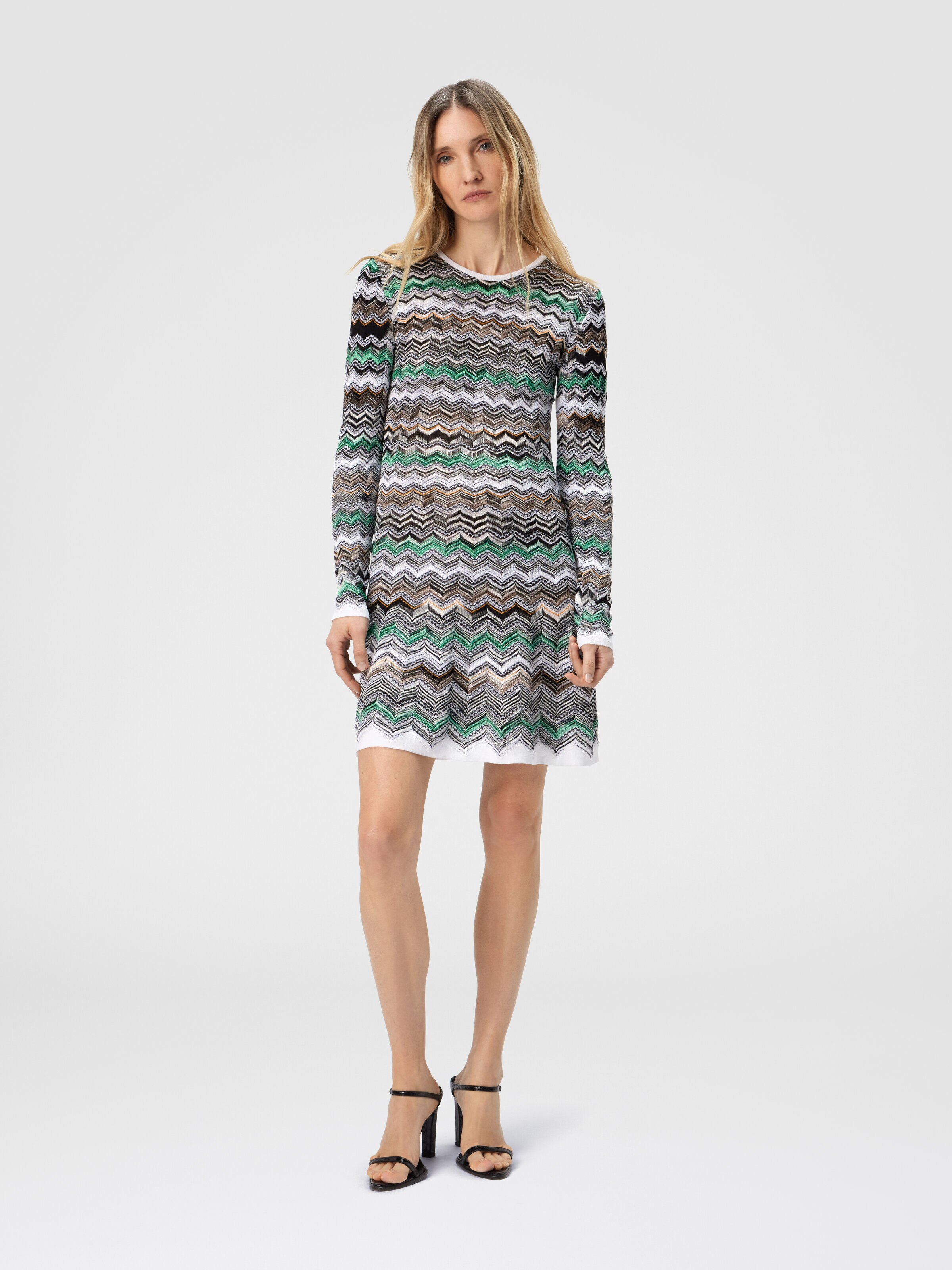 Mini Dress in English Rib Knit with Flame Pattern, Multicoloured  - 1