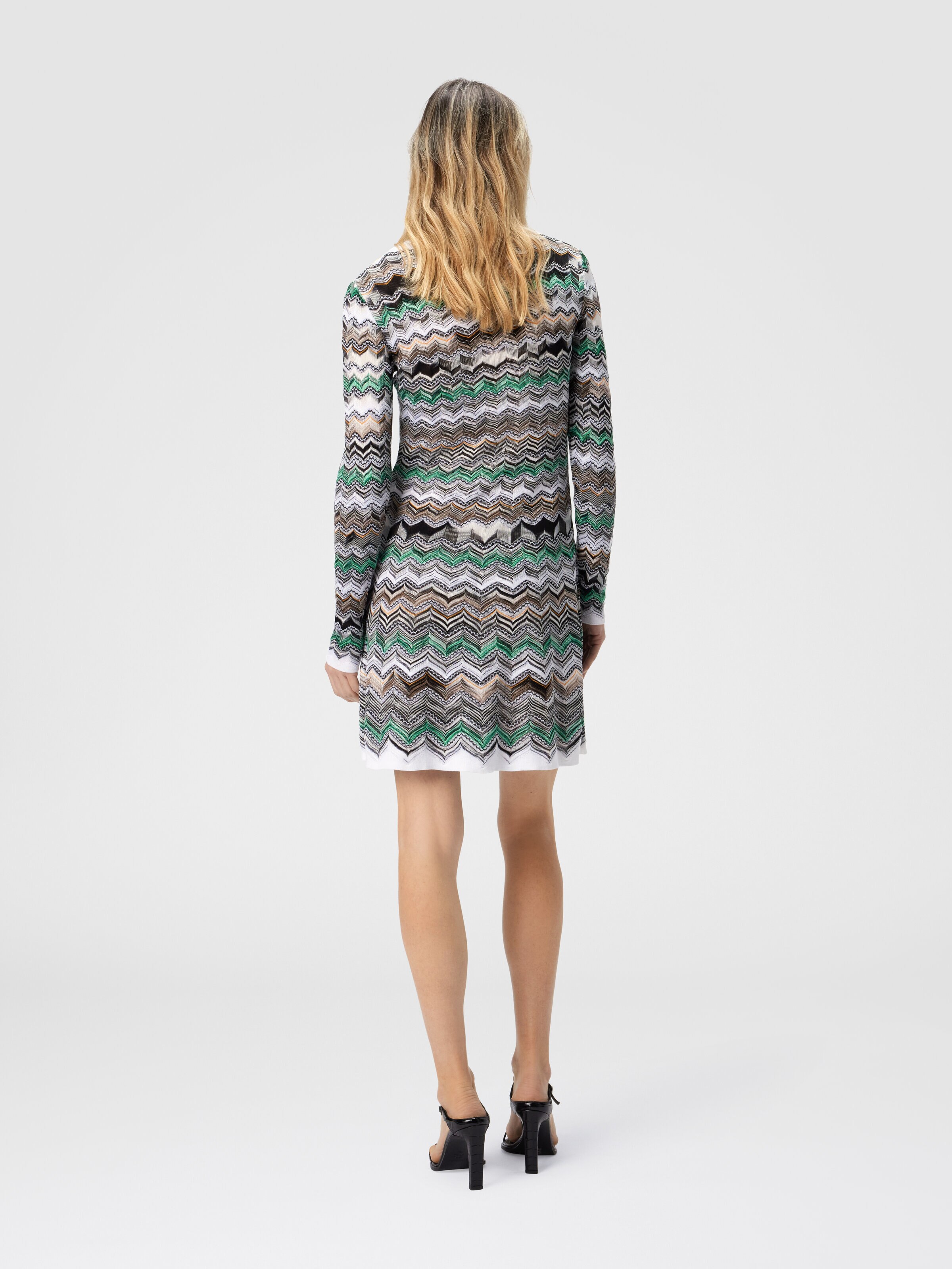 Mini Dress in English Rib Knit with Flame Pattern, Multicoloured  - 2