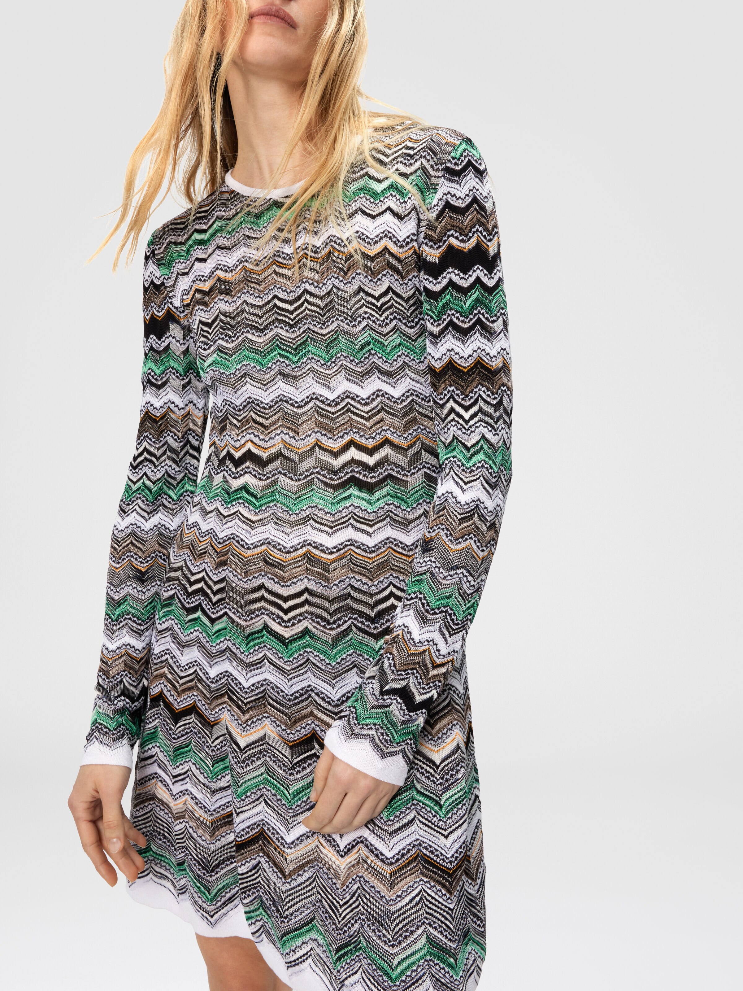 Mini Dress in English Rib Knit with Flame Pattern, Multicoloured  - 3