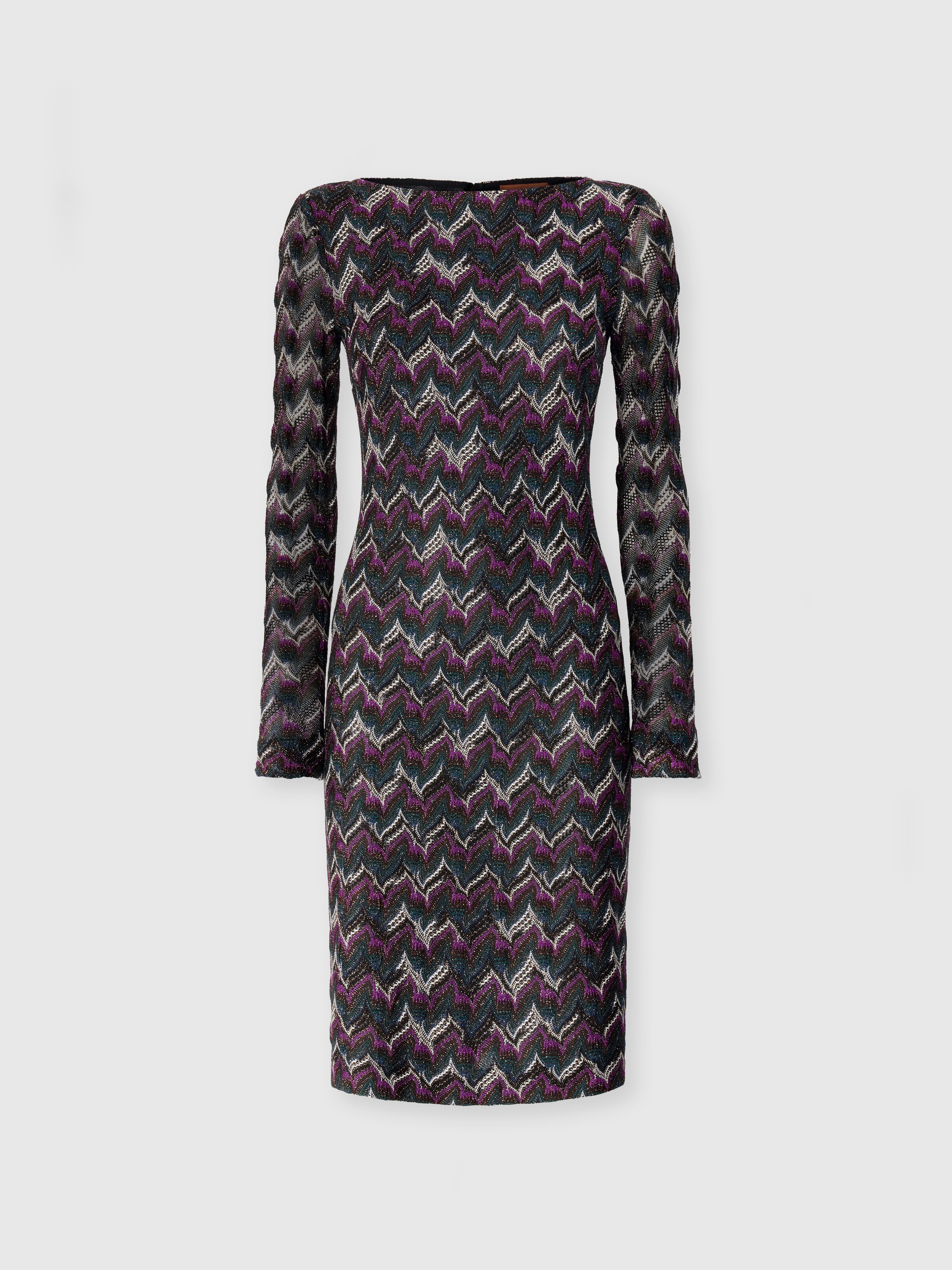 Midi Dress with Boat Neck, Multicoloured  - 0