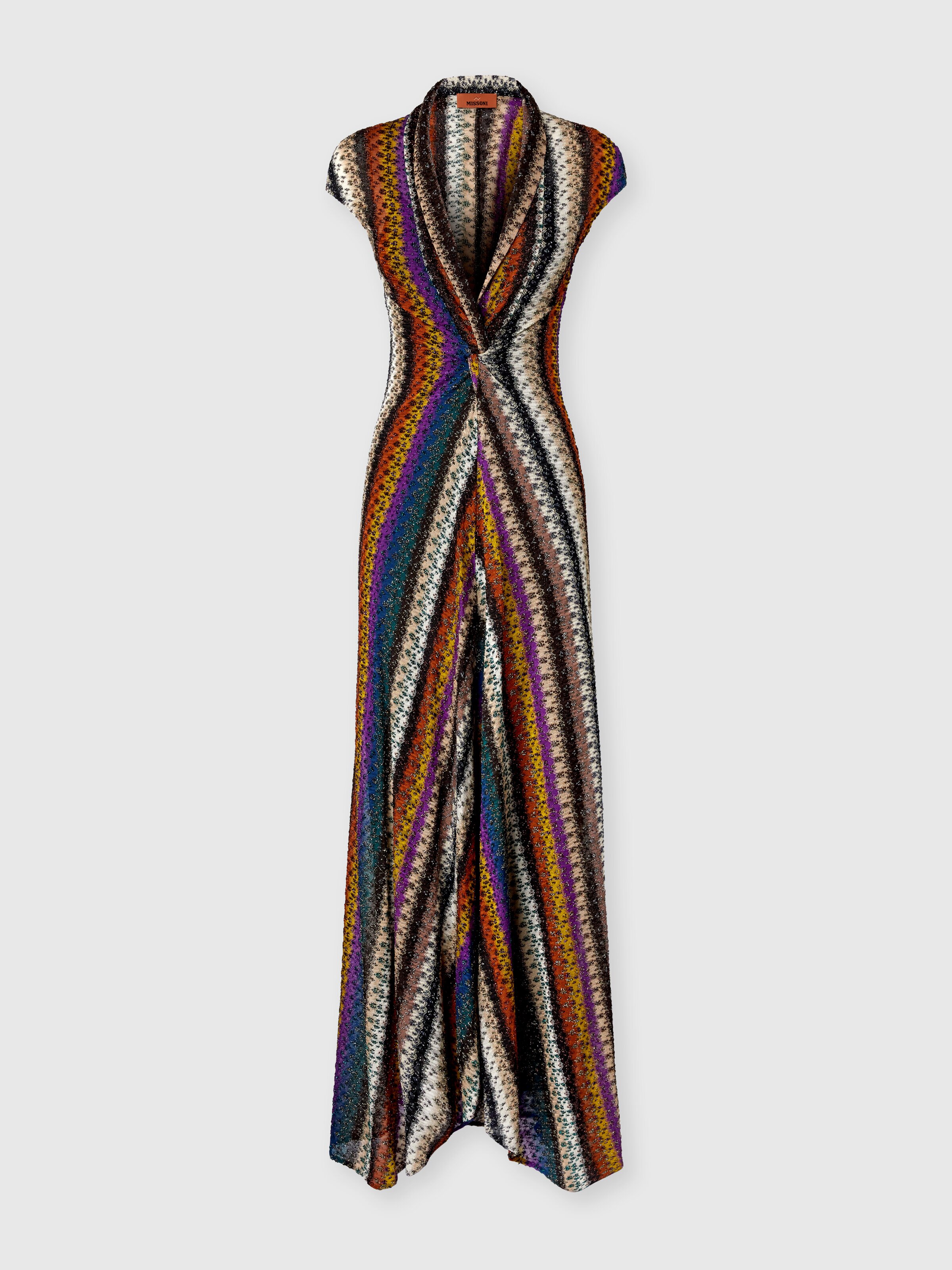 Long Dress with Knot and Neckline, Multicoloured  - 0