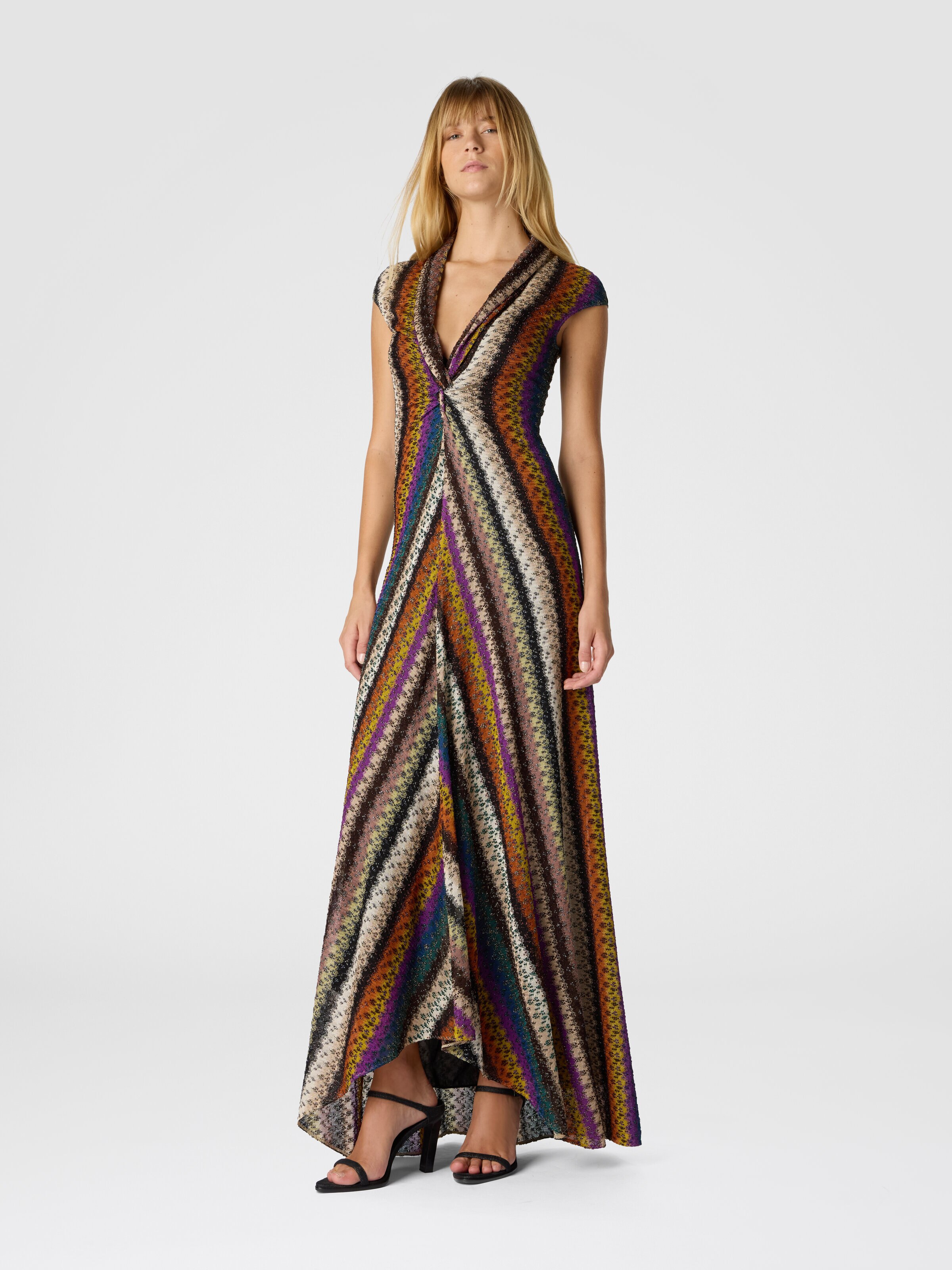Long Dress with Knot and Neckline, Multicoloured  - 1