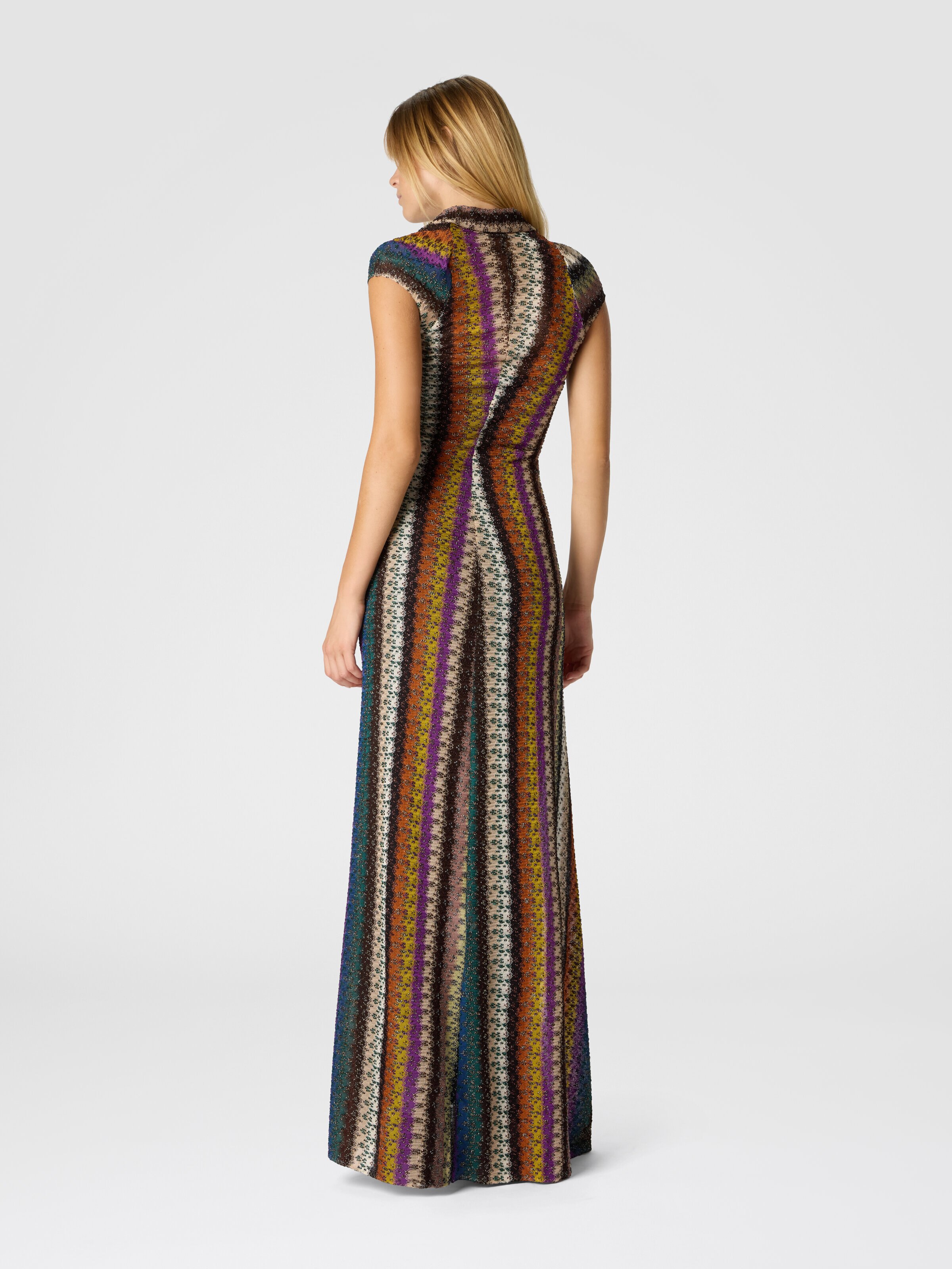 Long Dress with Knot and Neckline, Multicoloured  - 2