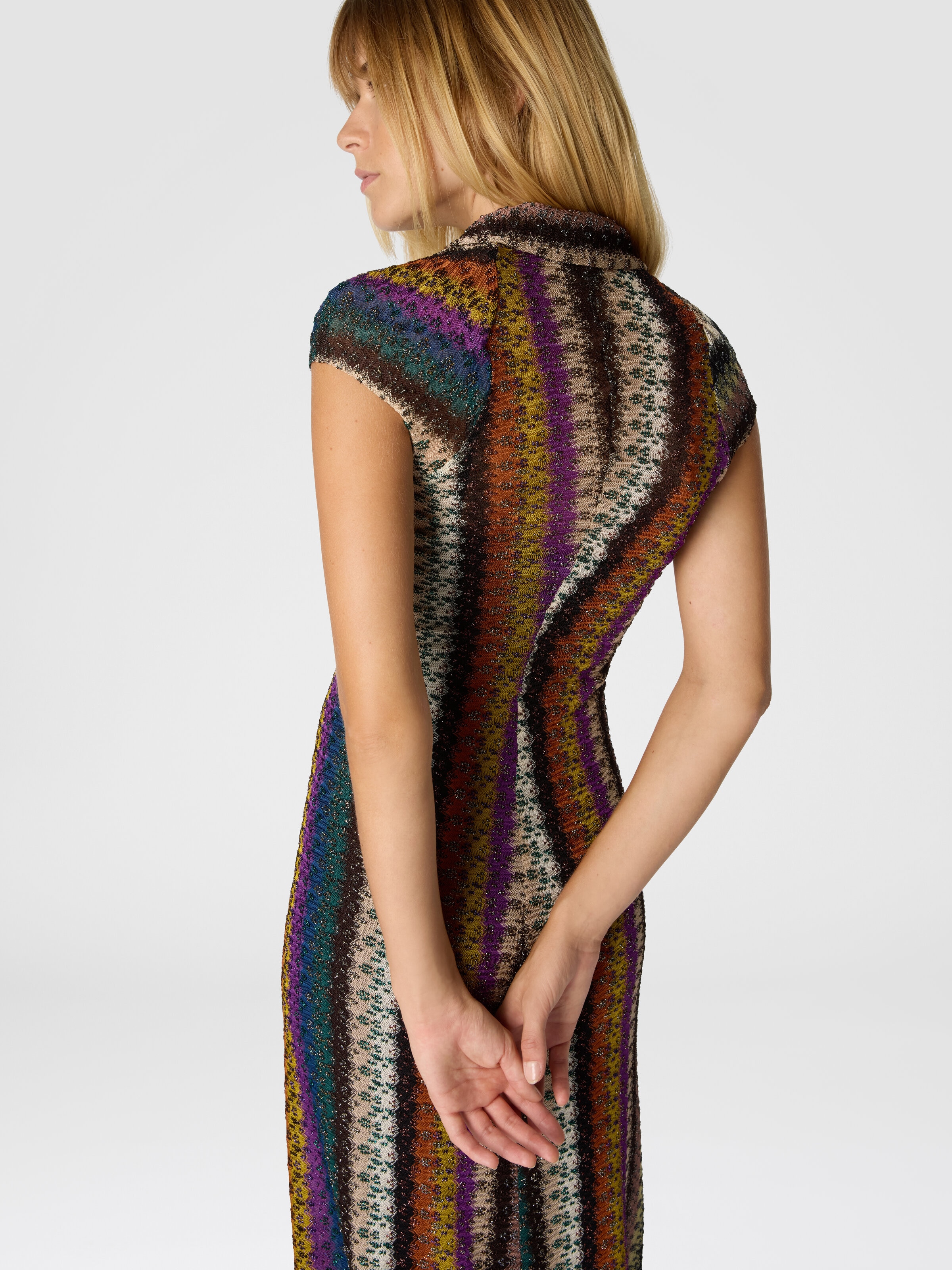 Long Dress with Knot and Neckline, Multicoloured  - 4