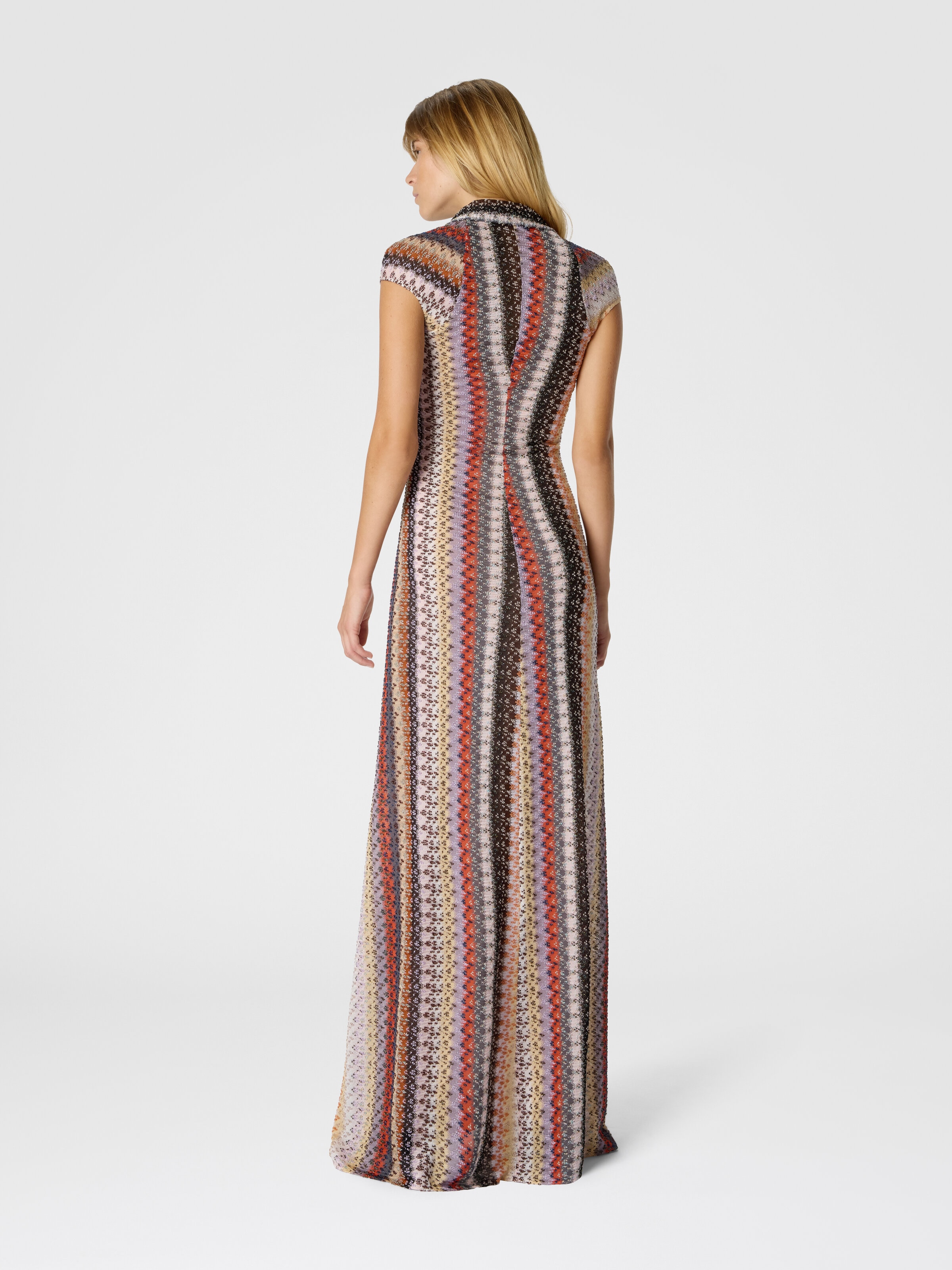 Long Dress with Knot and Neckline, Red & Blue - 2