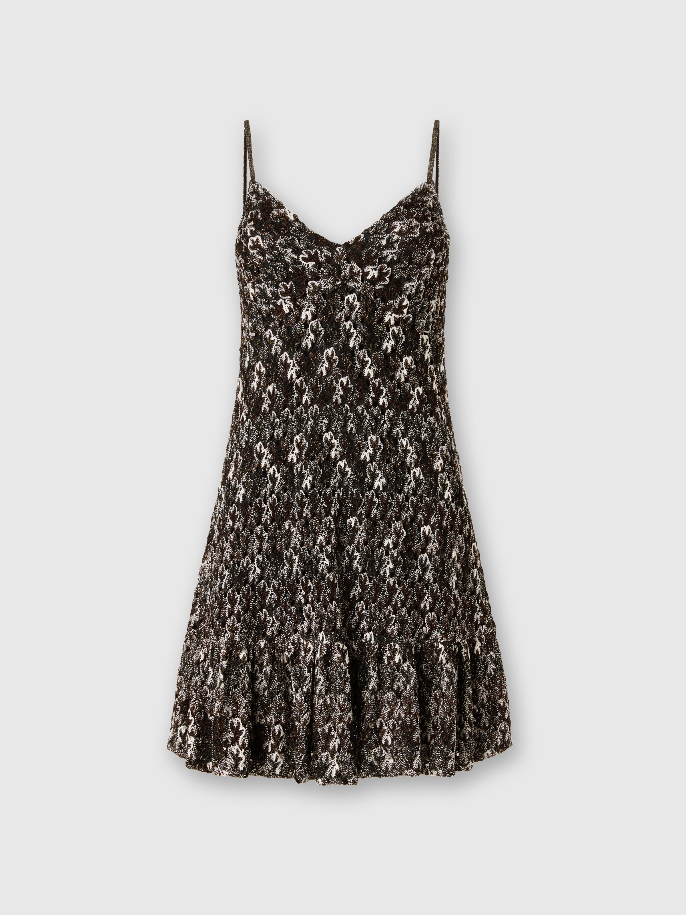 Mini Dress with Lace Ruffles, Black & Brown - 0