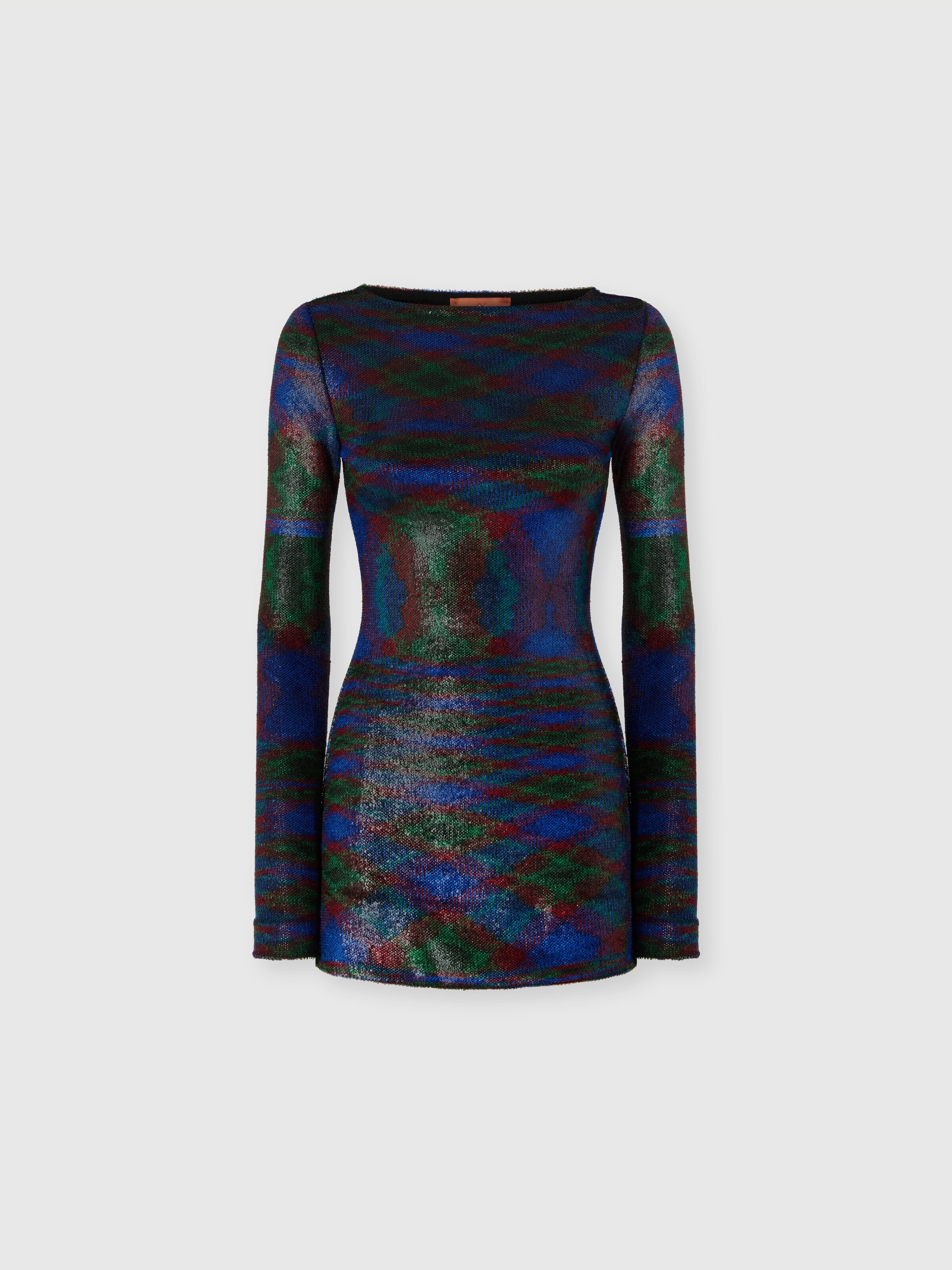 Long-sleeve mini dress with flame pattern, Green & Purple  - 0