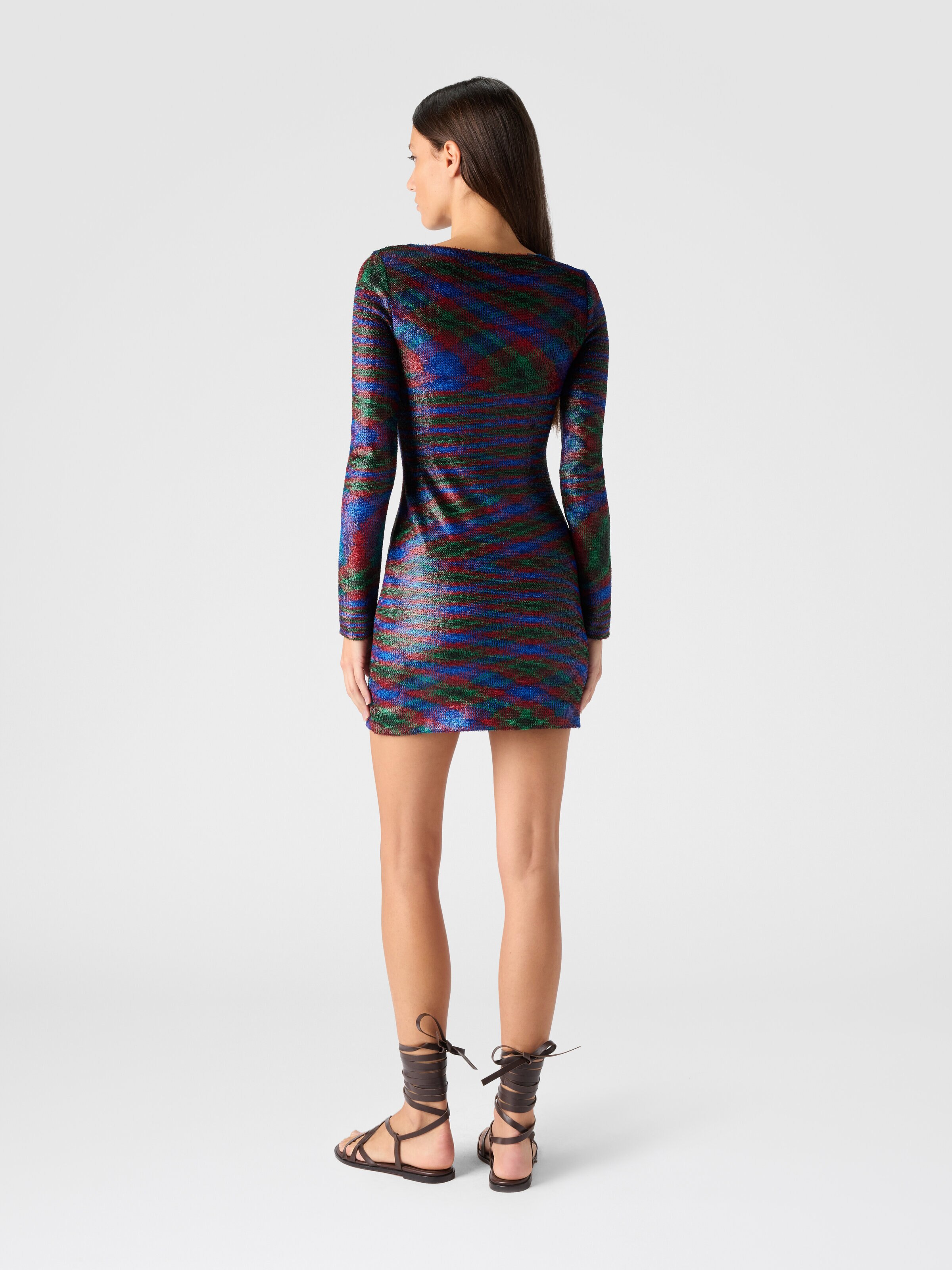 Long-sleeve mini dress with flame pattern, Green & Purple  - 2