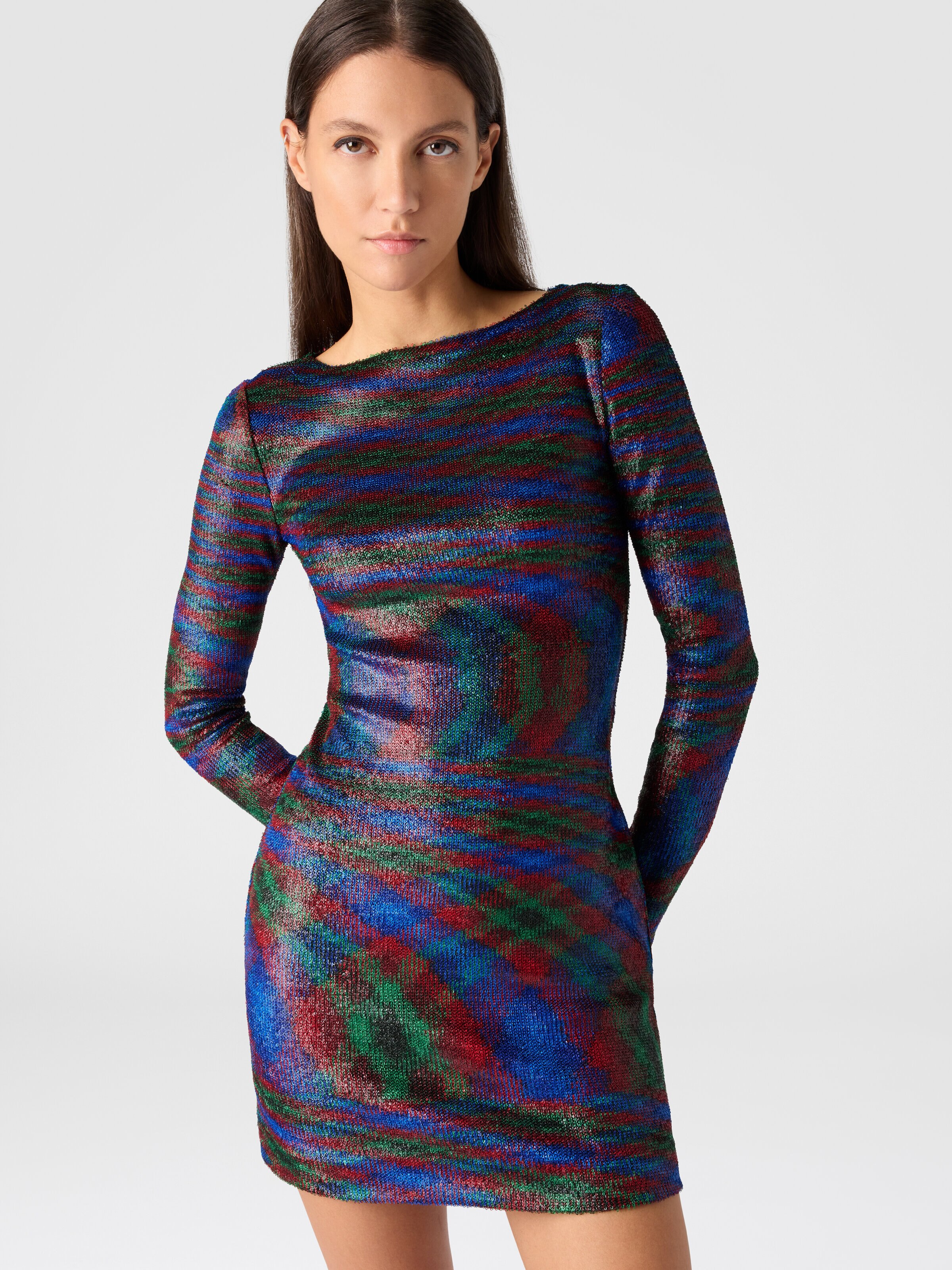 Long-sleeve mini dress with flame pattern, Green & Purple  - 3