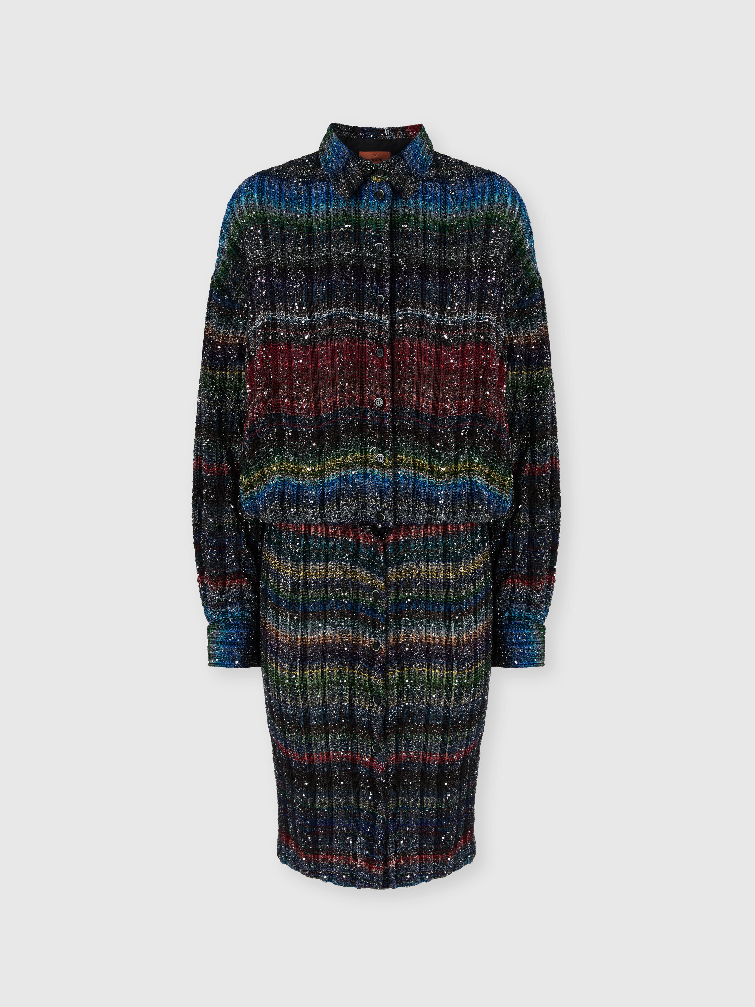 Midi dress with v-neck and wave pattern, Multicoloured  - 0