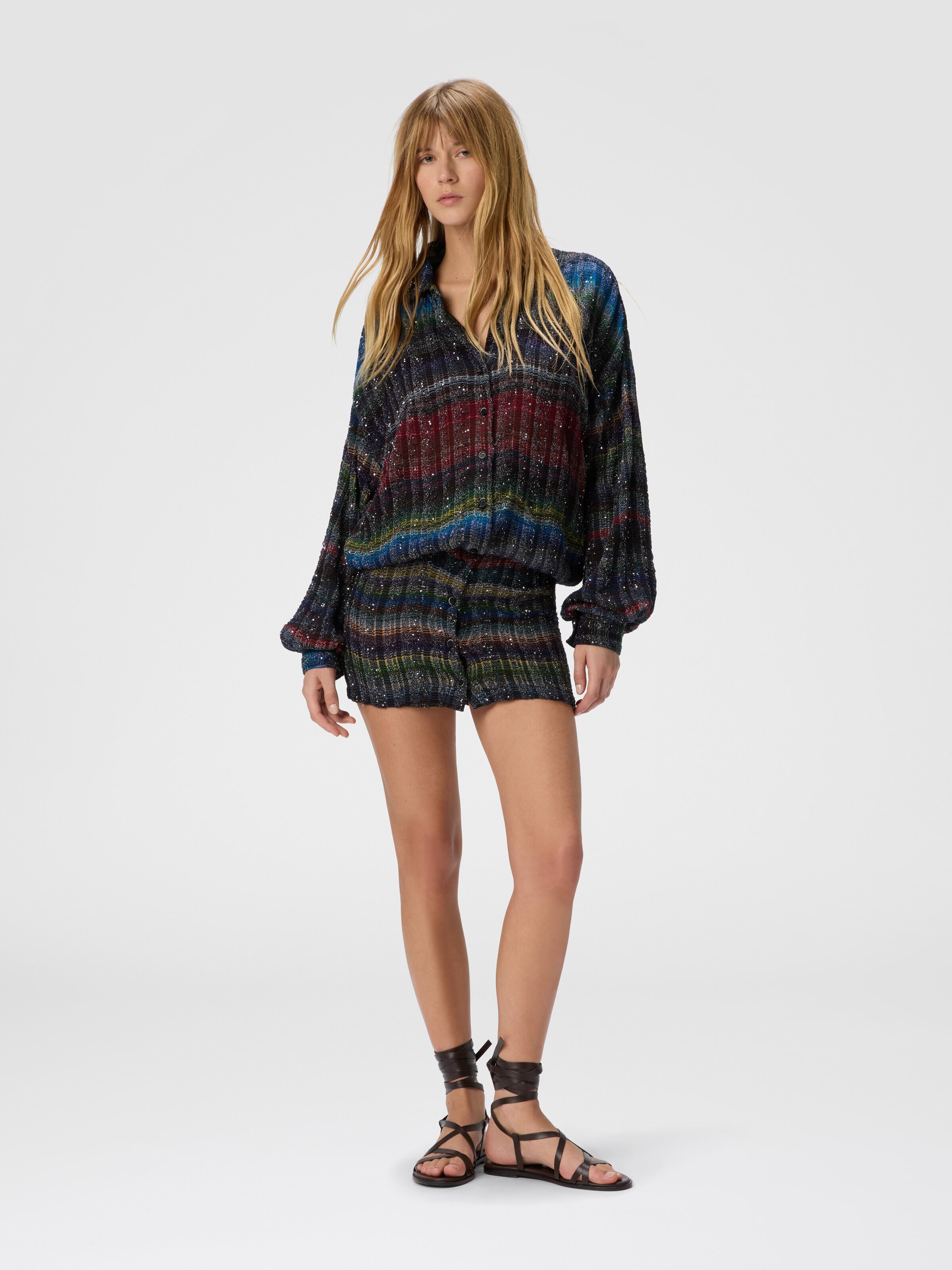 Midi dress with v-neck and wave pattern, Multicoloured  - 1
