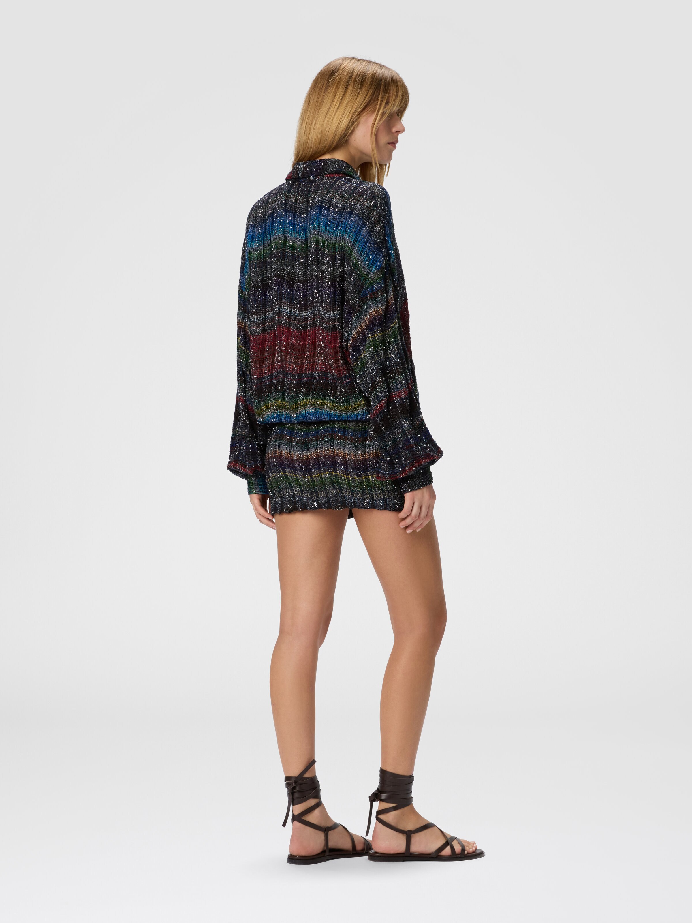 Midi dress with v-neck and wave pattern, Multicoloured  - 2