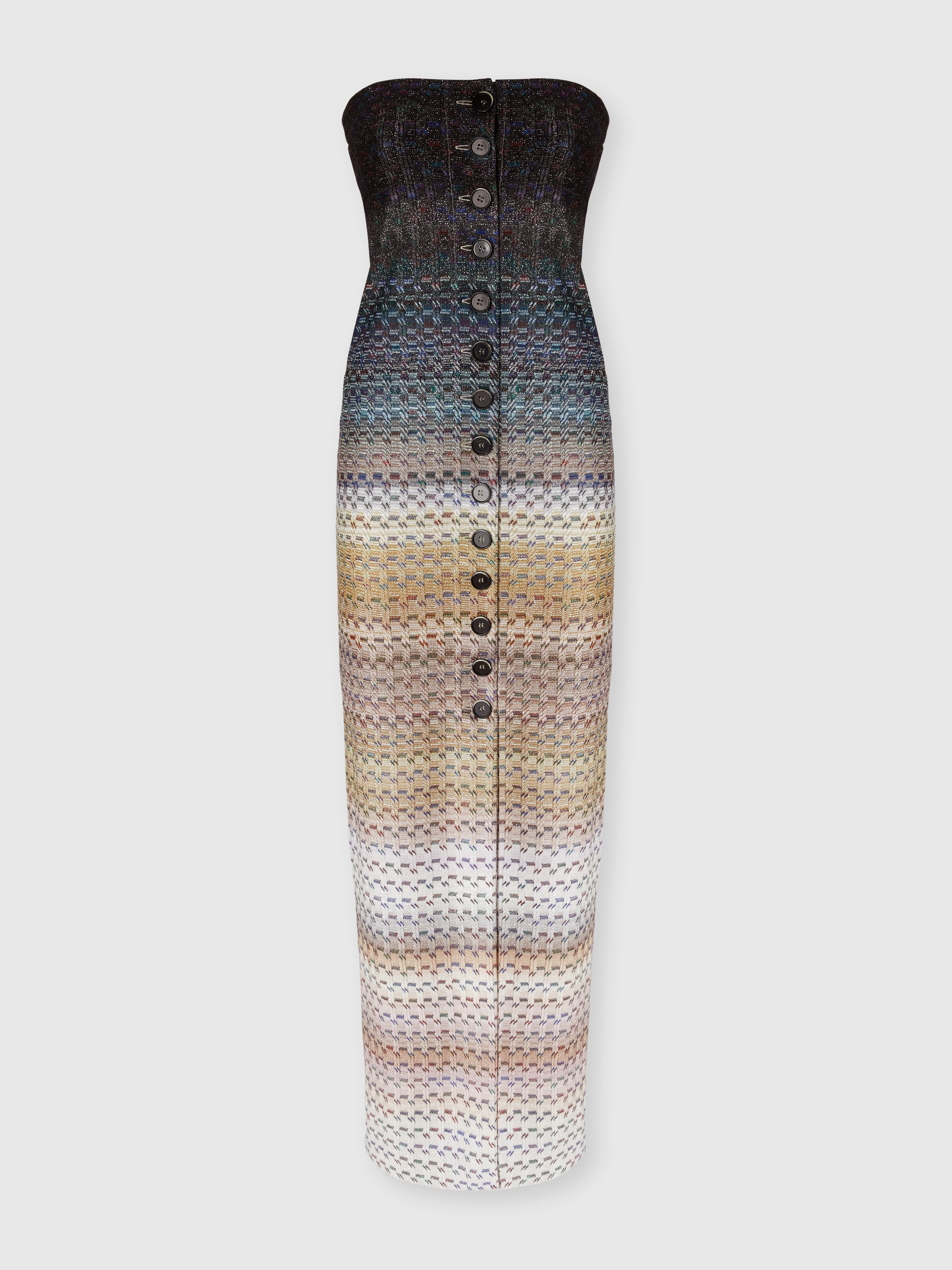 Vestido largo strapless en viscosa con hilos lamé, Blau - 0
