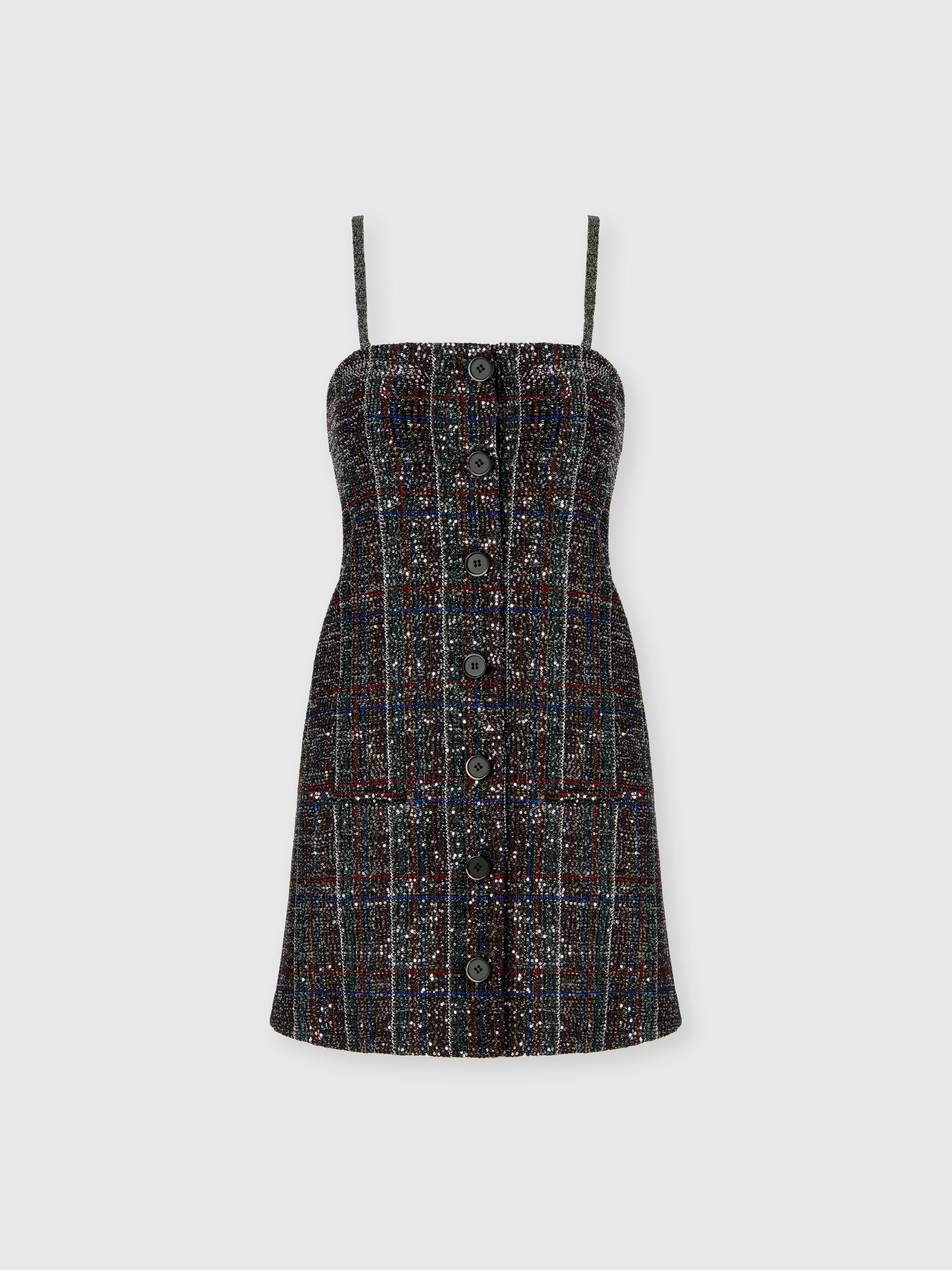 Mini button-up dress with check pattern, Multicoloured  - 0