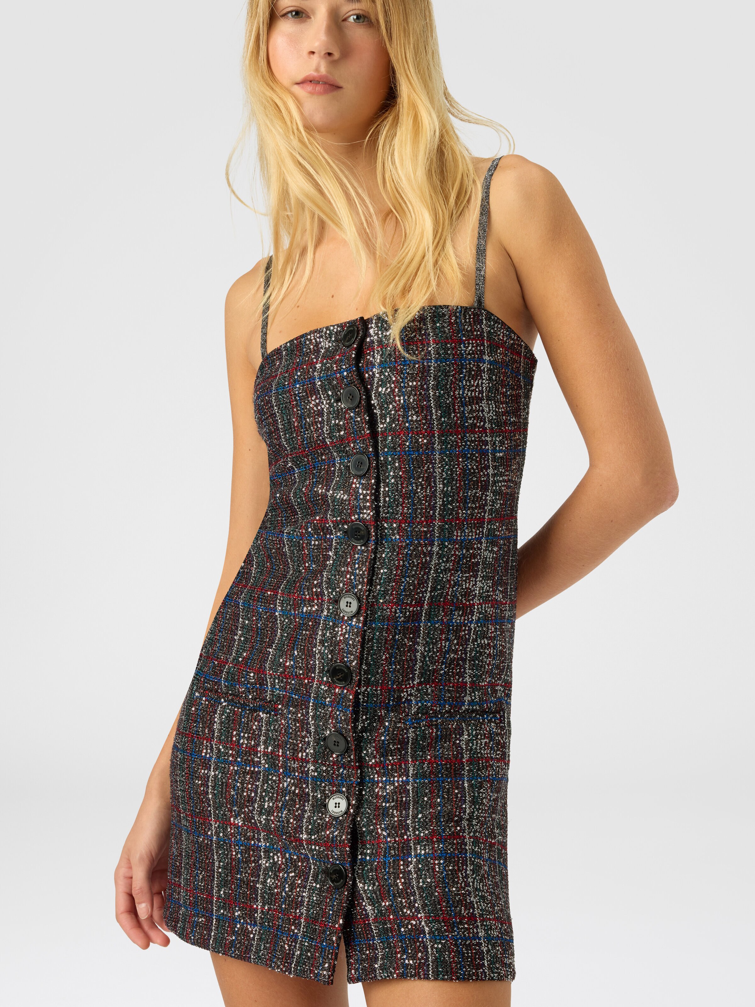 Mini button-up dress with check pattern, Multicoloured  - 3