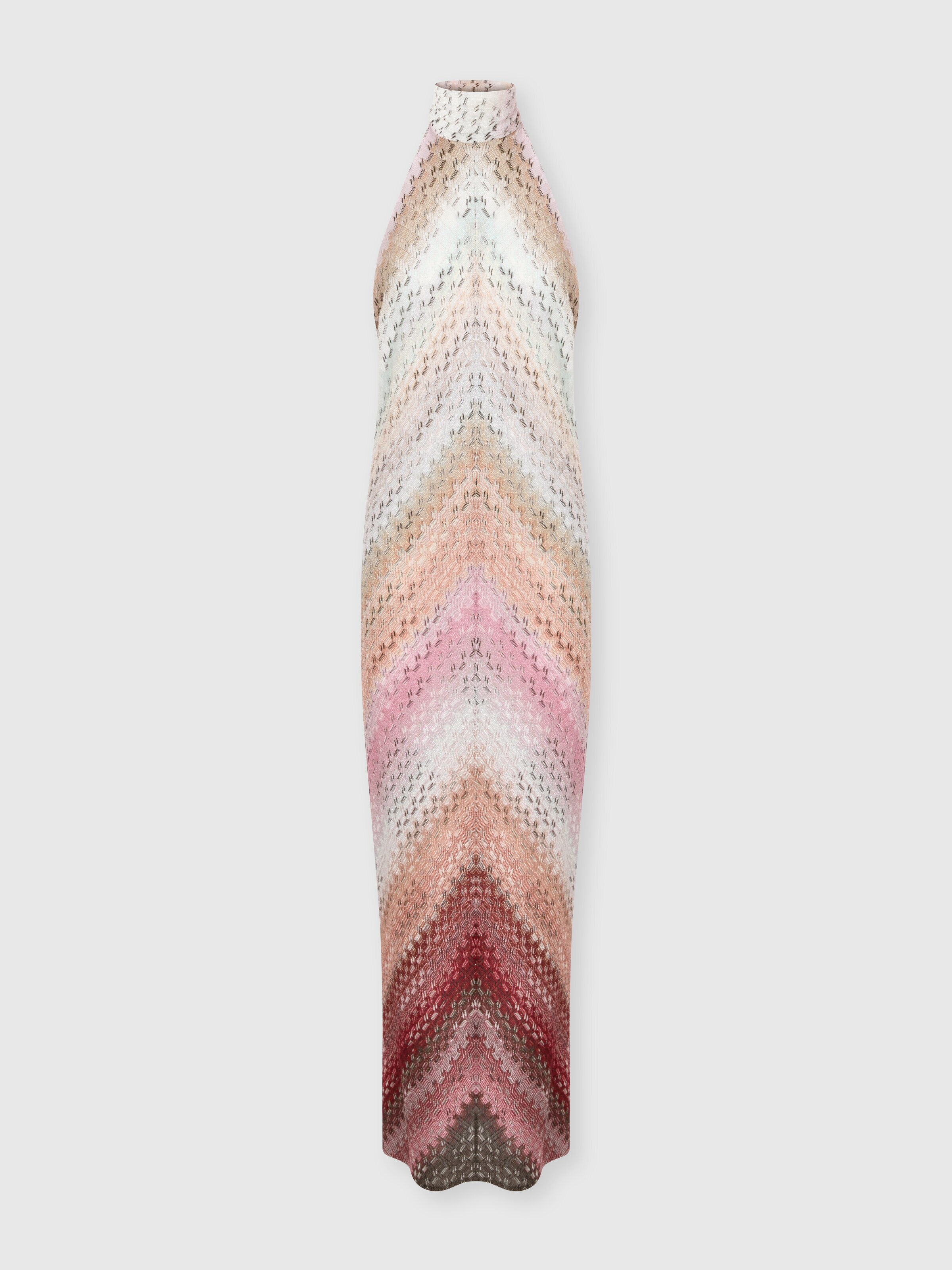 Robe longue dos-nu col américain avec motif zigzag décalé, Rose  - 0