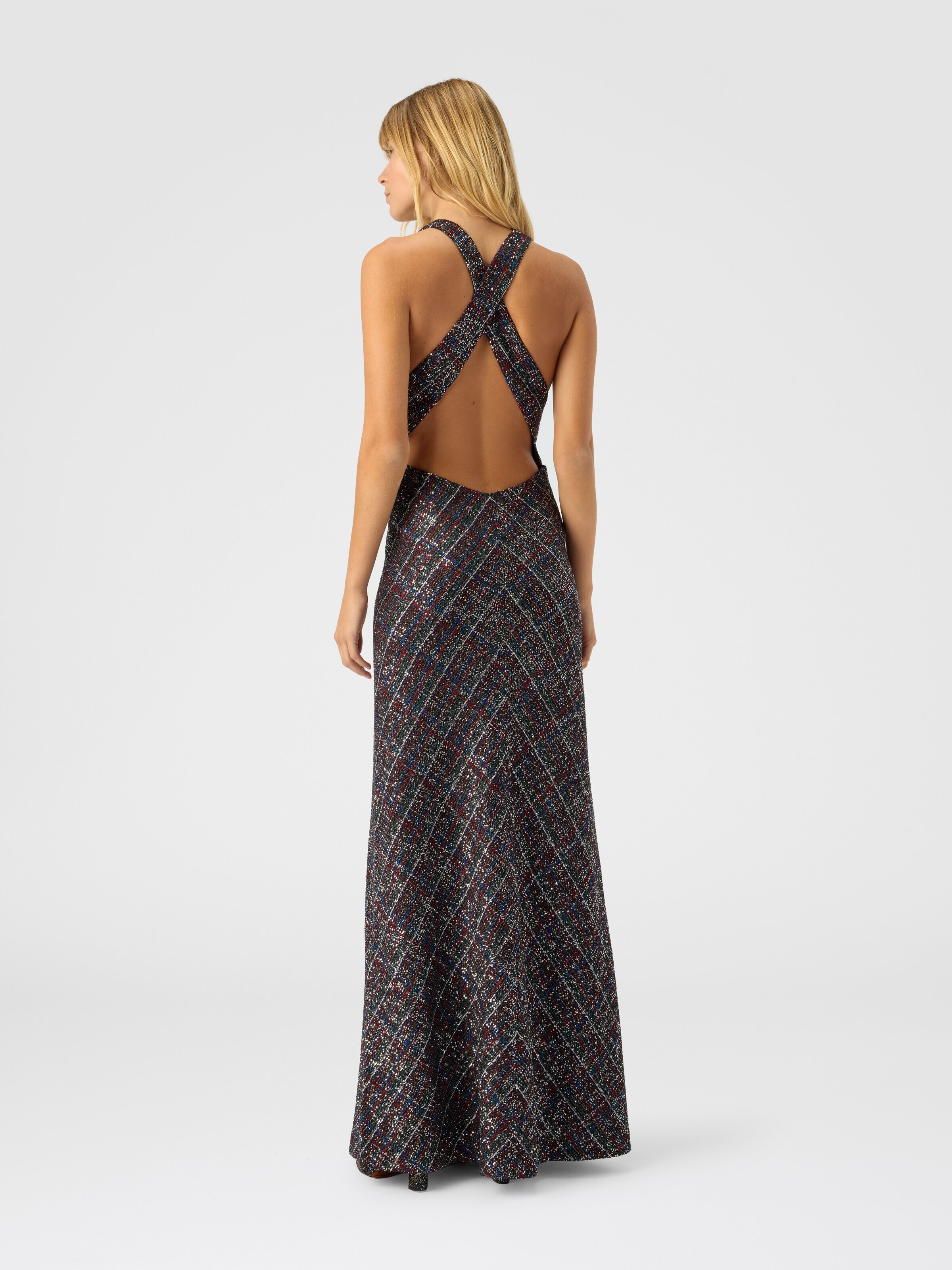 Long dress with v-neck and check pattern, Multicoloured  - 2