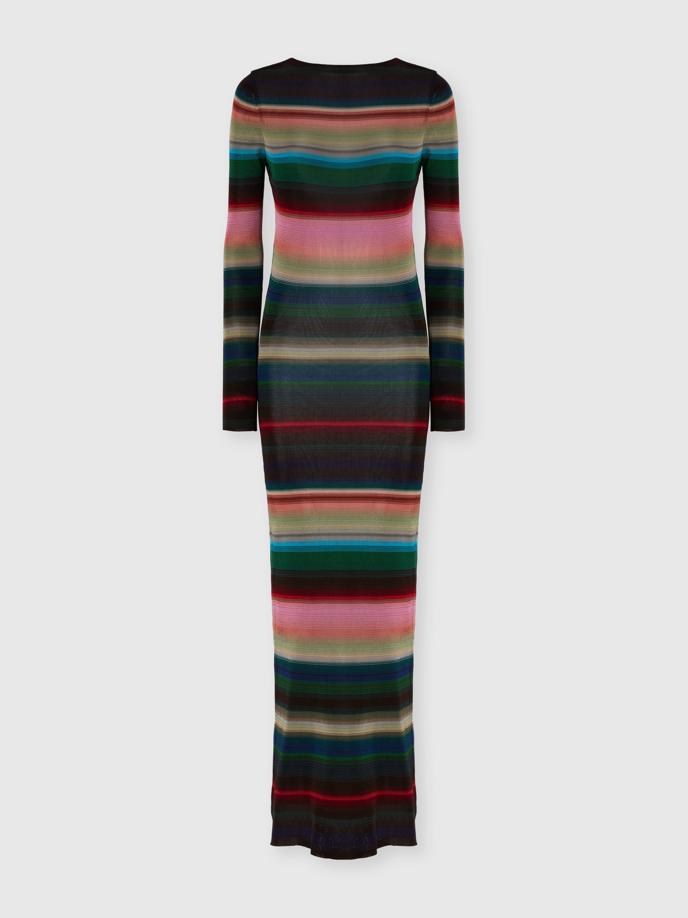 Abito lungo con schiena scoperta in maglia a righe, Multicolore  - 0