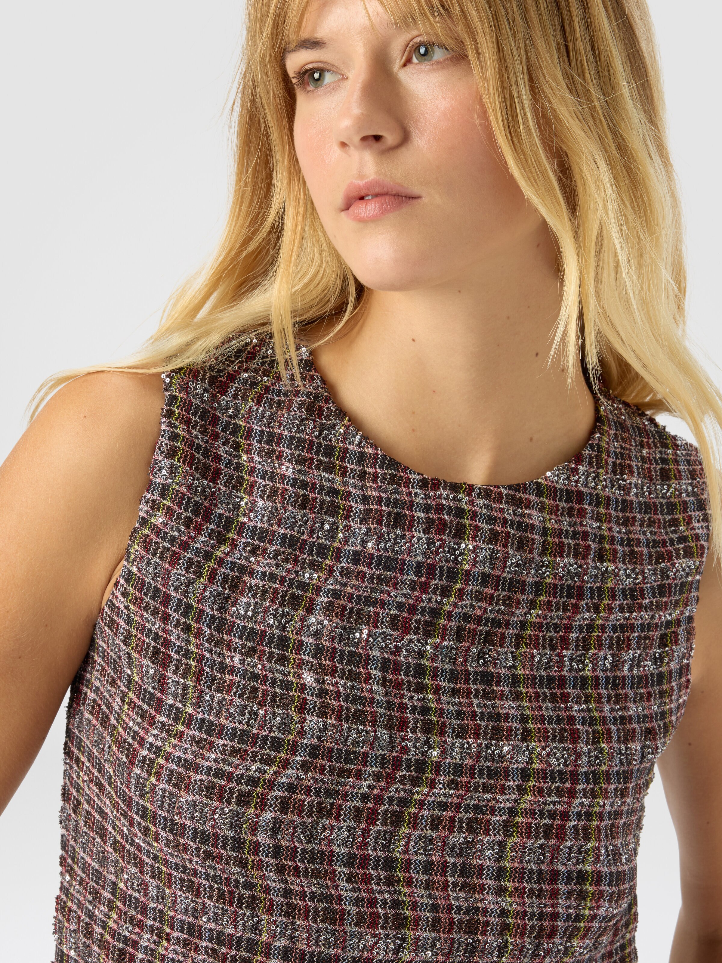 Mini dress with check pattern, Pink  & Brown - 4