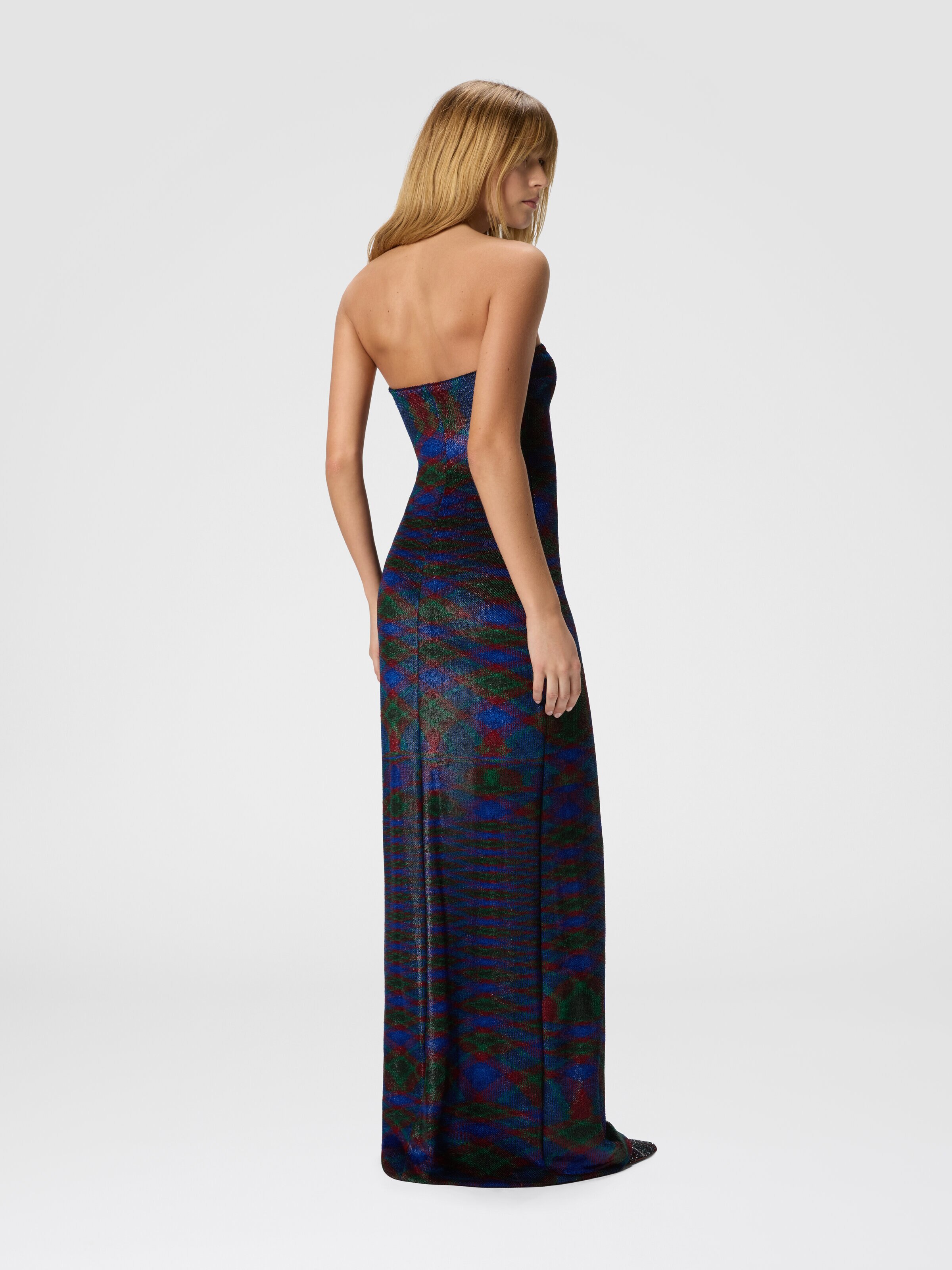 Long strapless dress with flame pattern, Green & Purple  - 2
