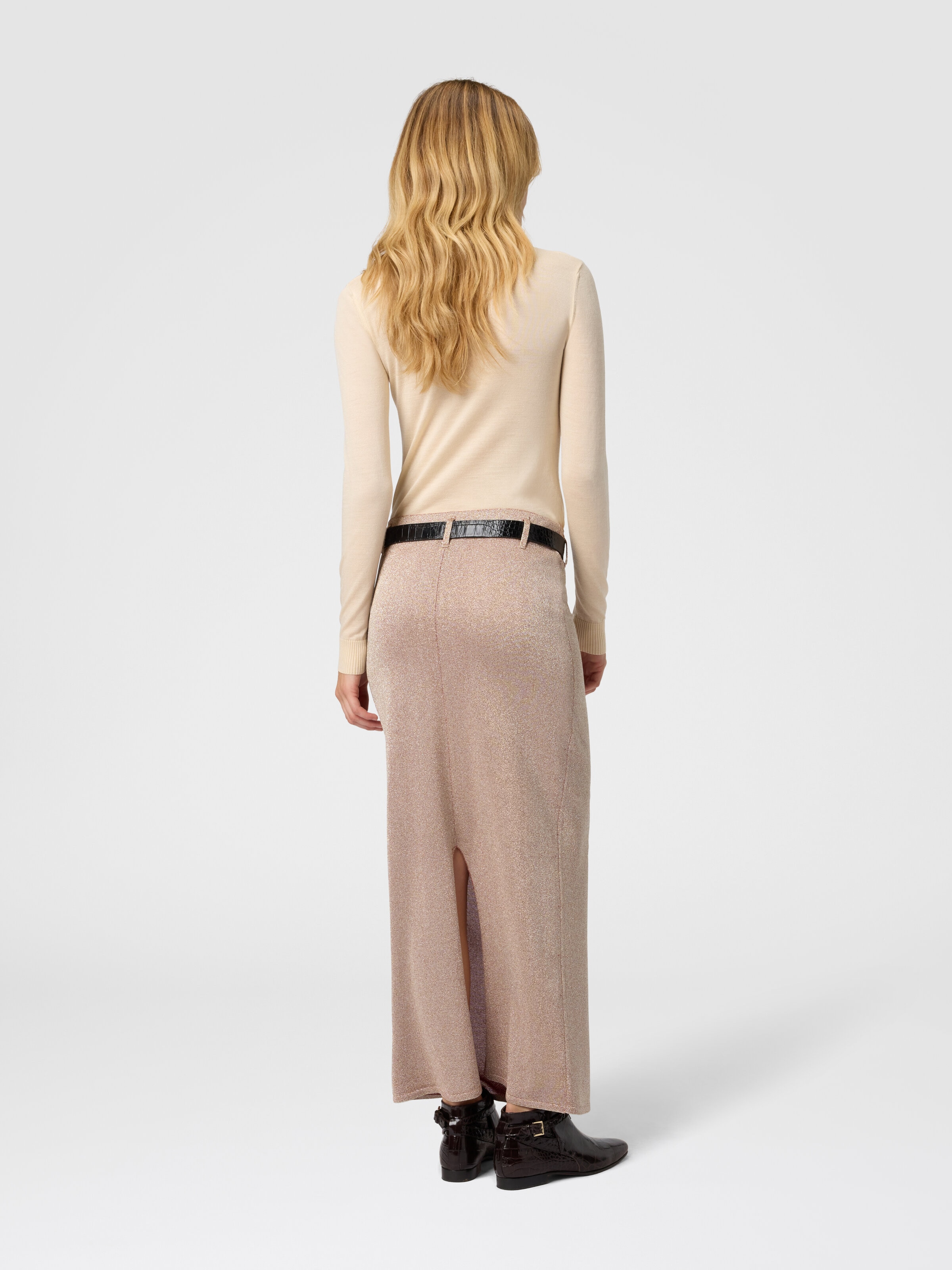Long Skirt with Slit, Pink Lamé - 2