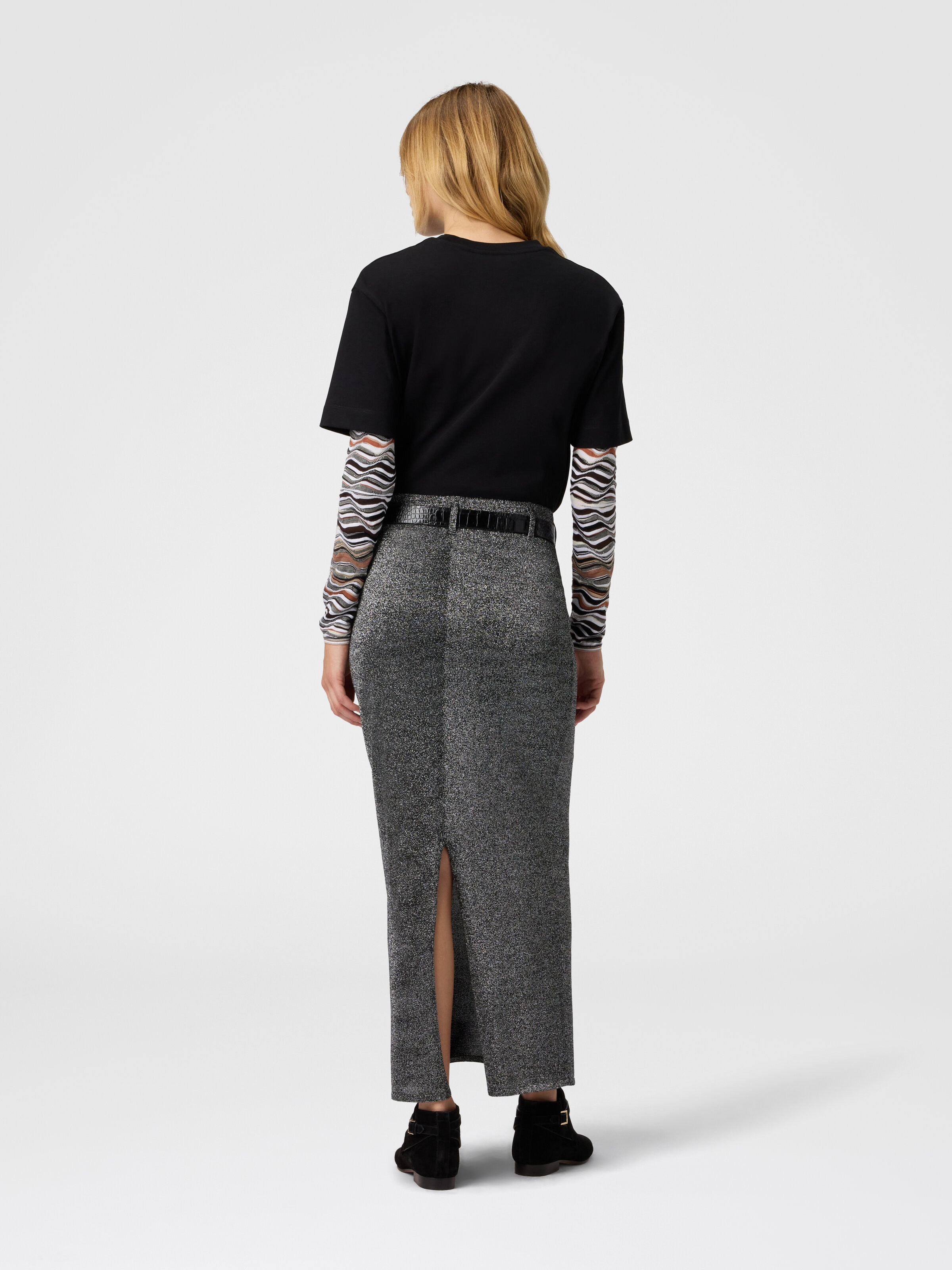 Long Skirt with Slit, Silver - 2