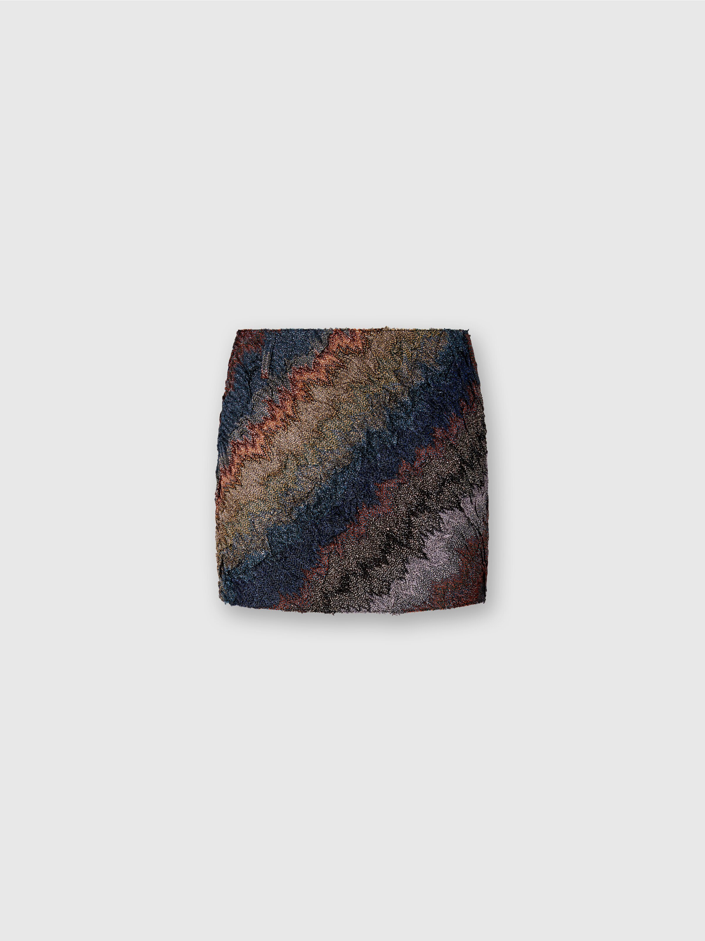Pleated Mini Skirt with Snake Pattern, Blue - 0