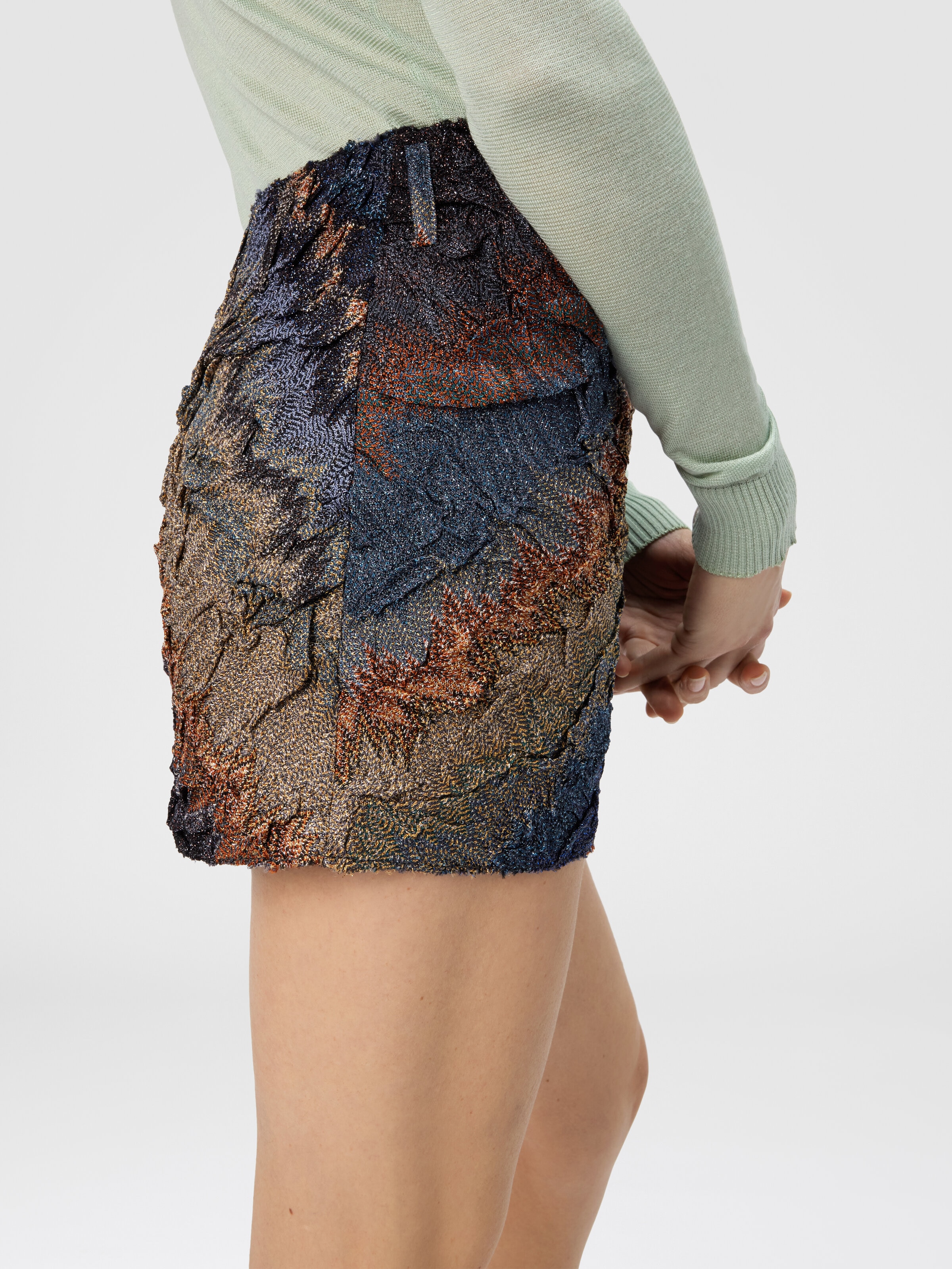Pleated Mini Skirt with Snake Pattern, Blue - 3