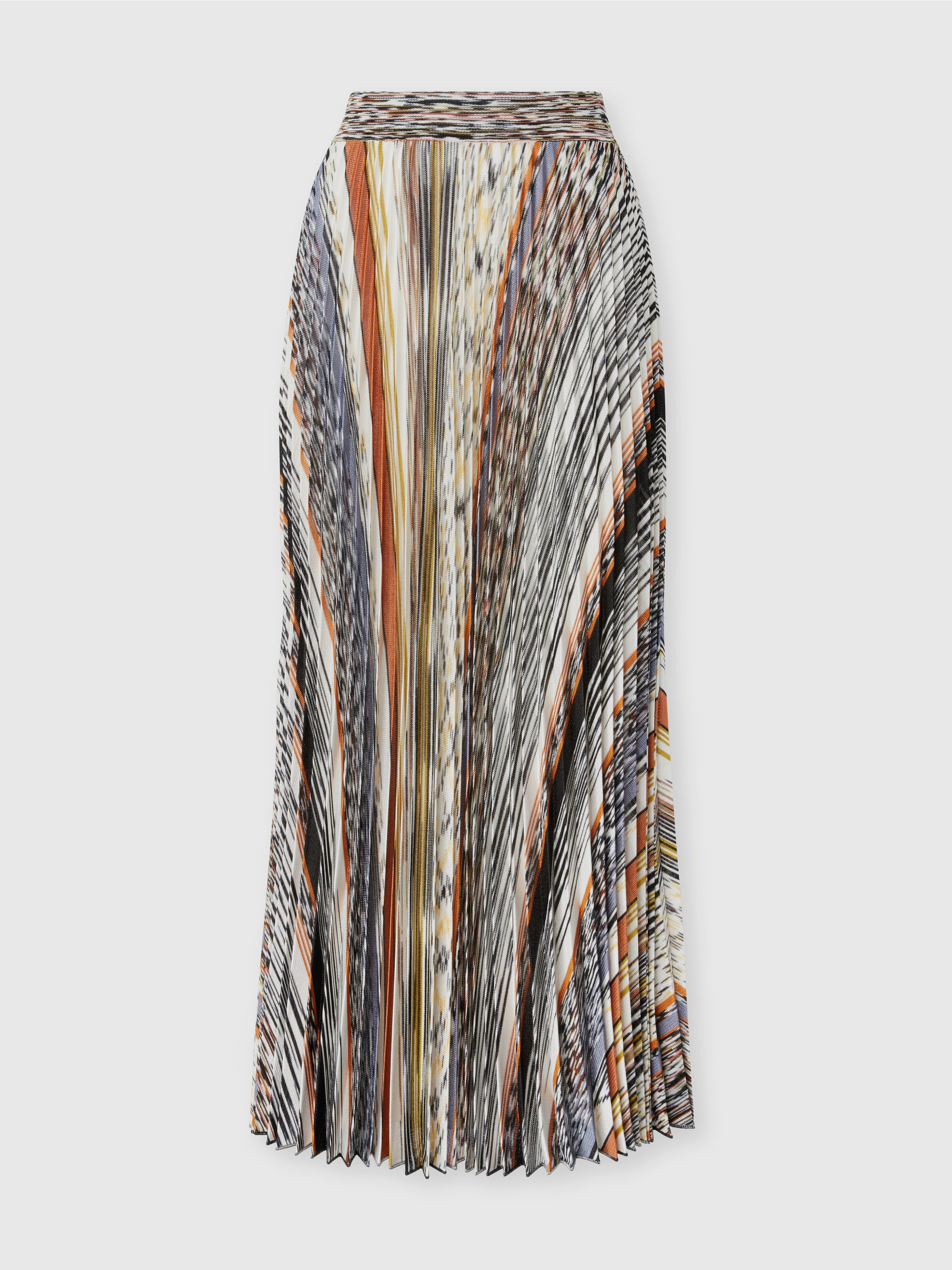Pleated Midi Skirt in Knit, Multicoloured  - 0
