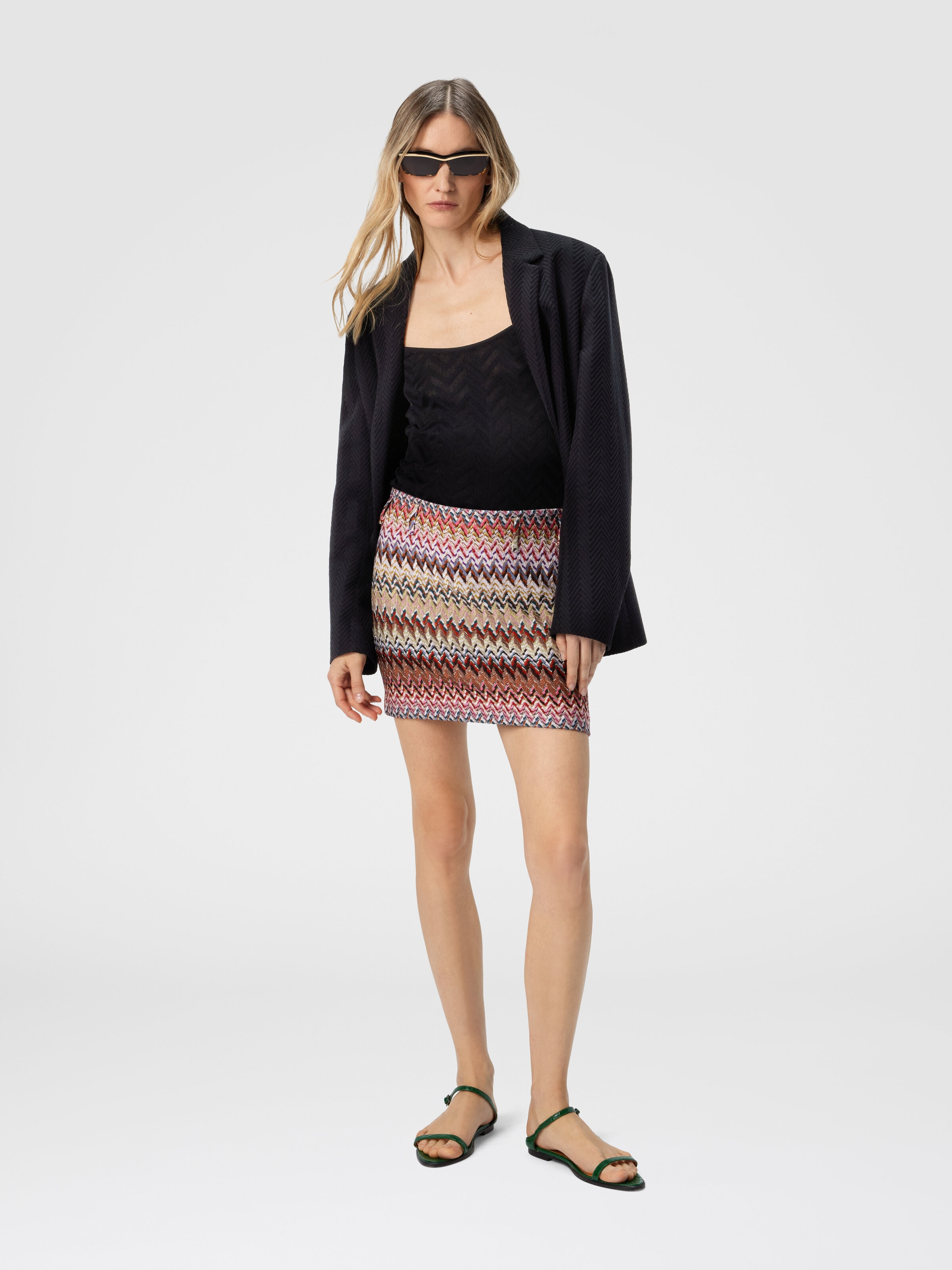 Mini Skirt with Zigzag Pattern, Multicoloured  - 1