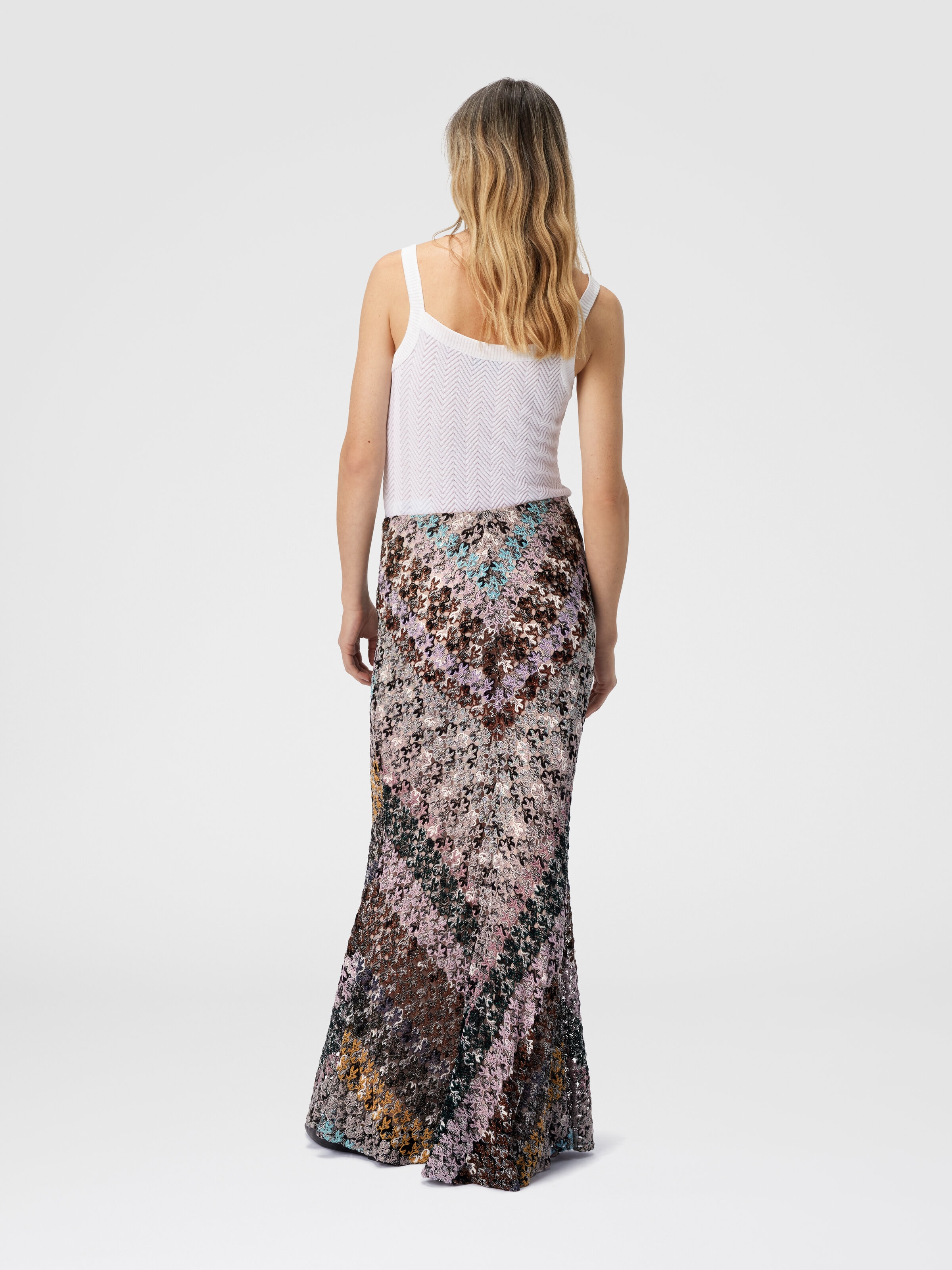 Falda larga evasé de encaje, Multicolor  - 2