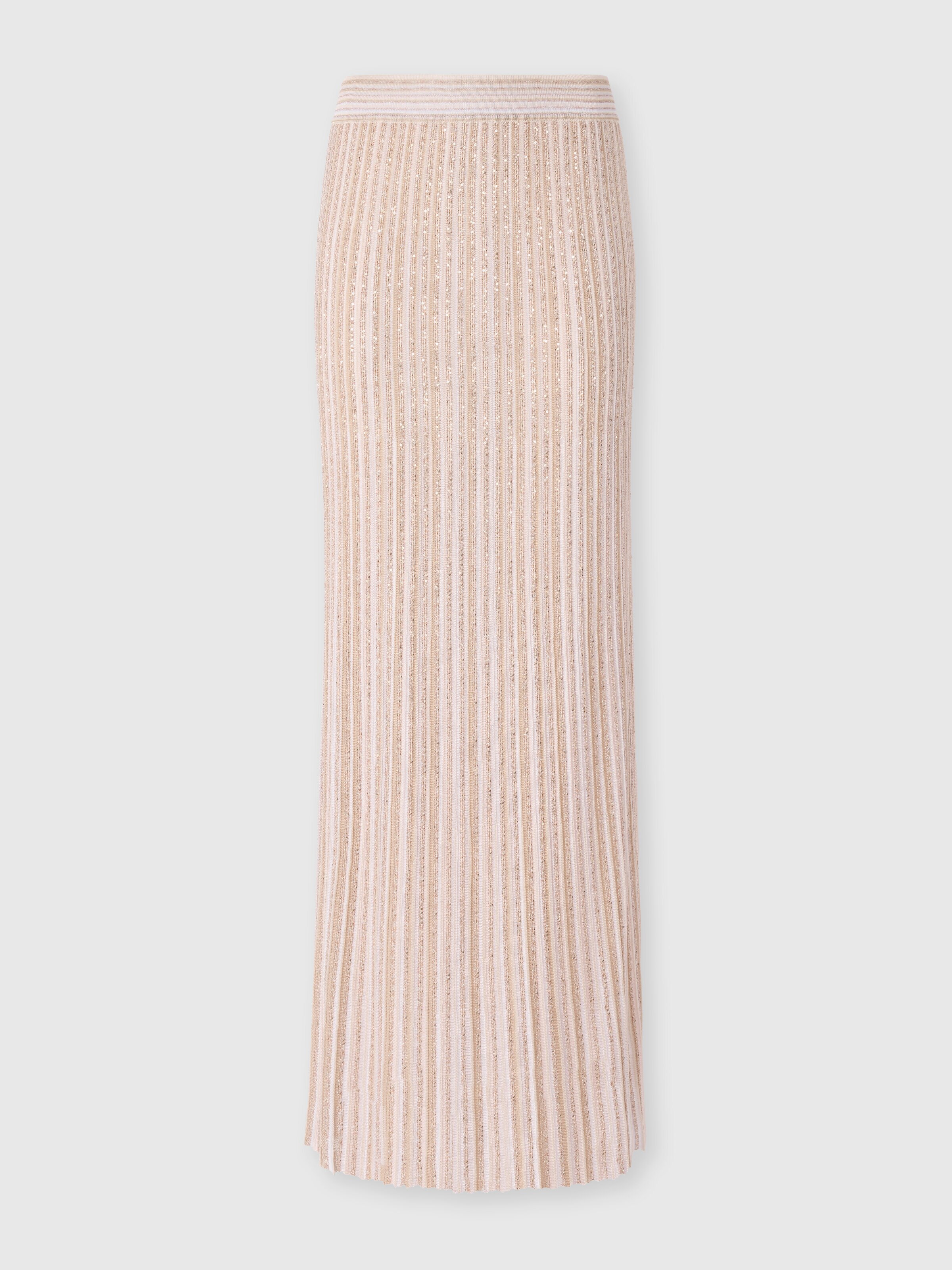 Long Skirt with Lamé Stripes, White  - 0