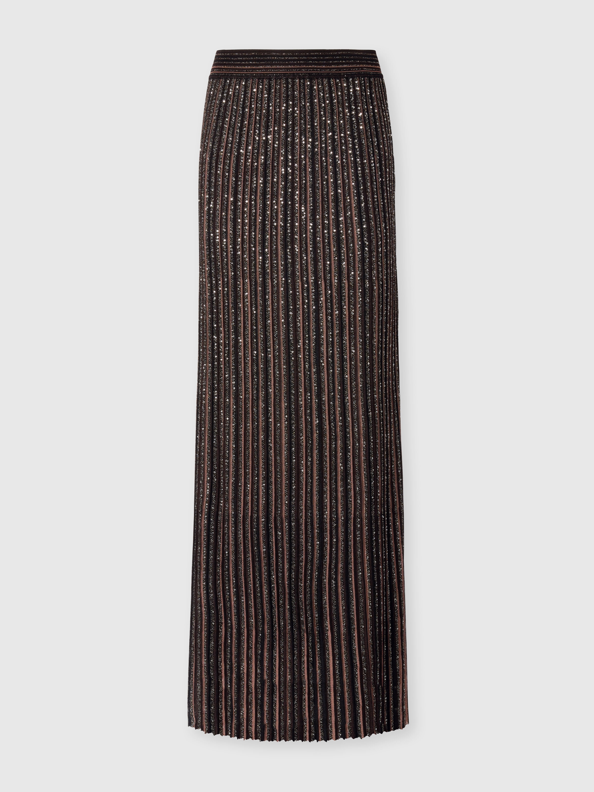 Long Skirt with Lamé Stripes, Black & Brown - 0