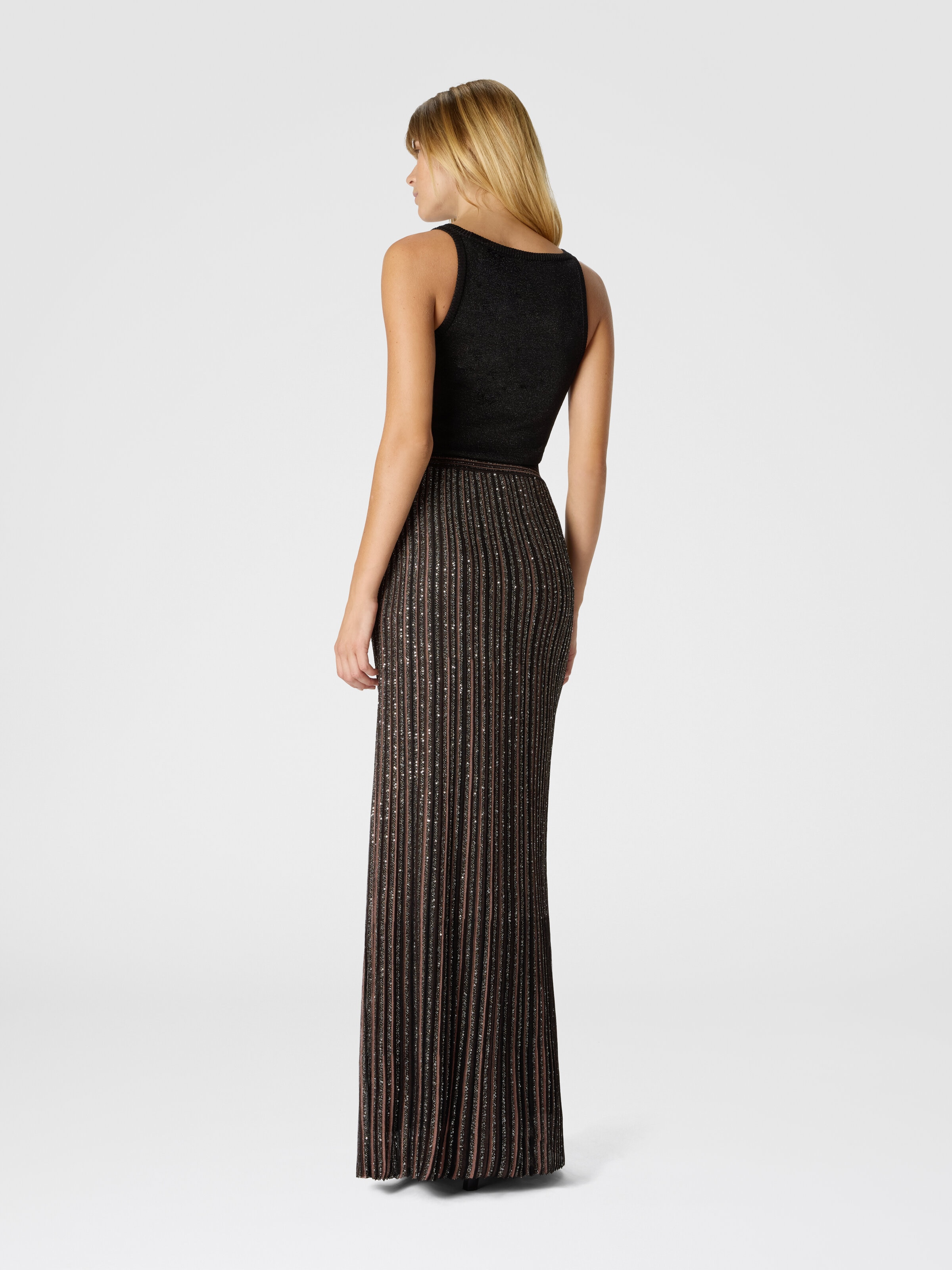 Long Skirt with Lamé Stripes, Black & Brown - 2