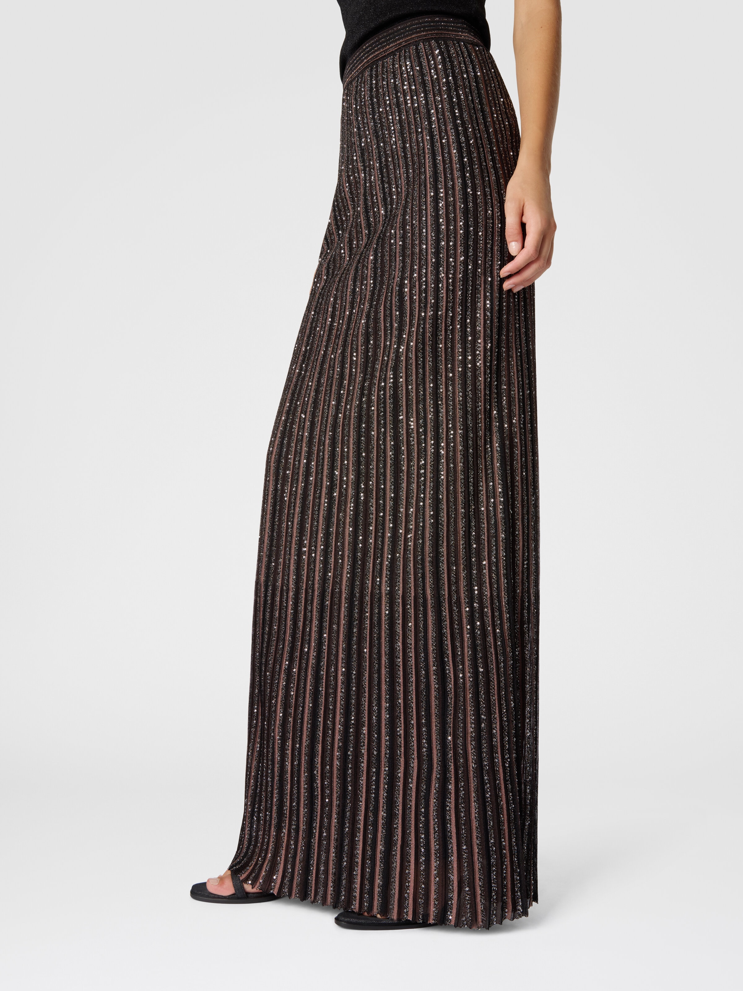 Long Skirt with Lamé Stripes, Black & Brown - 3
