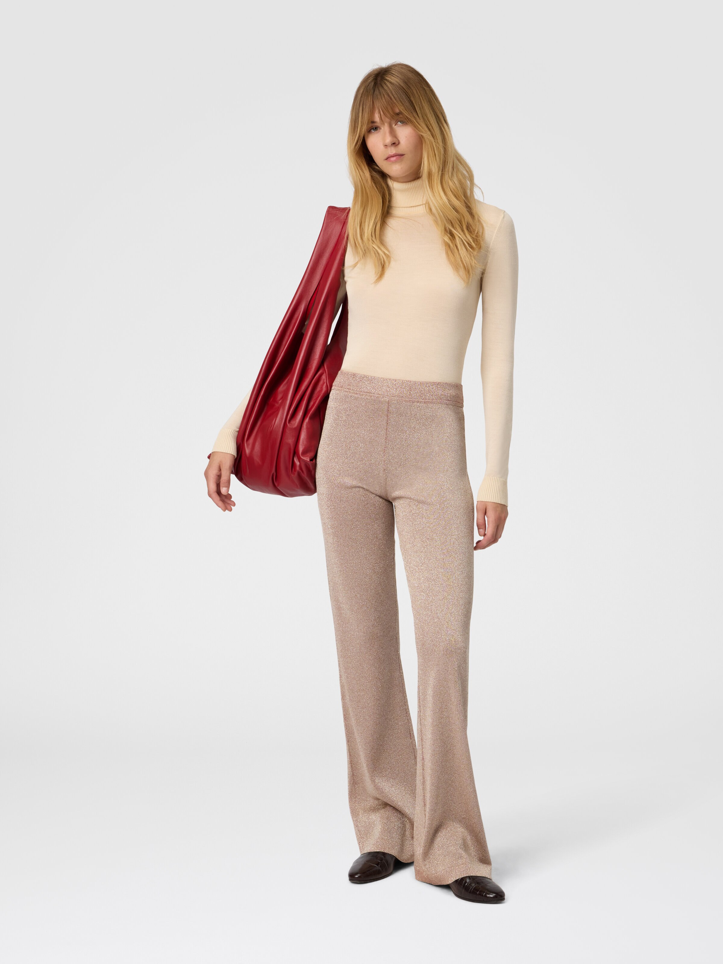 Straight Long Pants in Lamé, Pink Lamé - 1