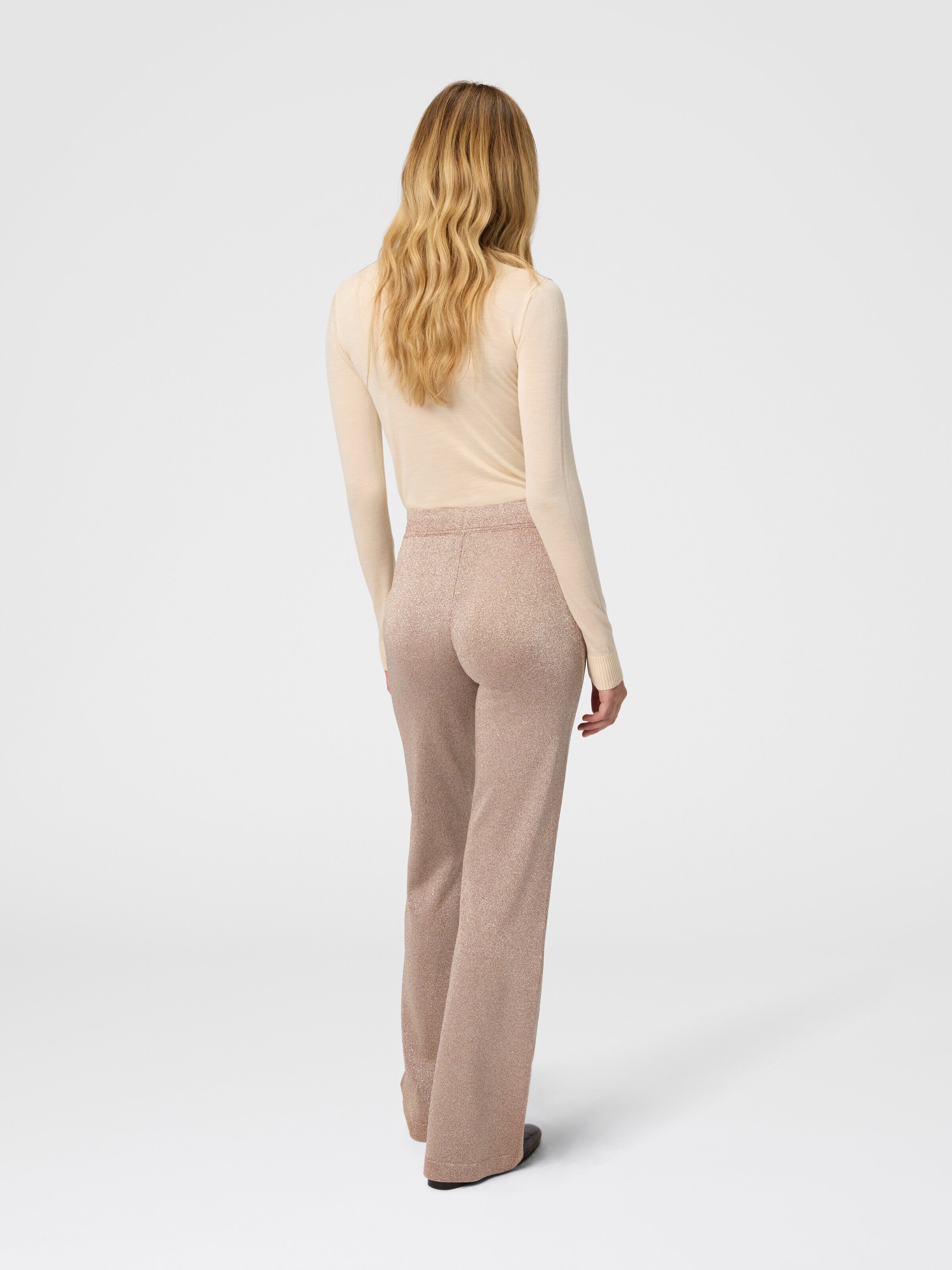 Straight Long Pants in Lamé, Pink Lamé - 2